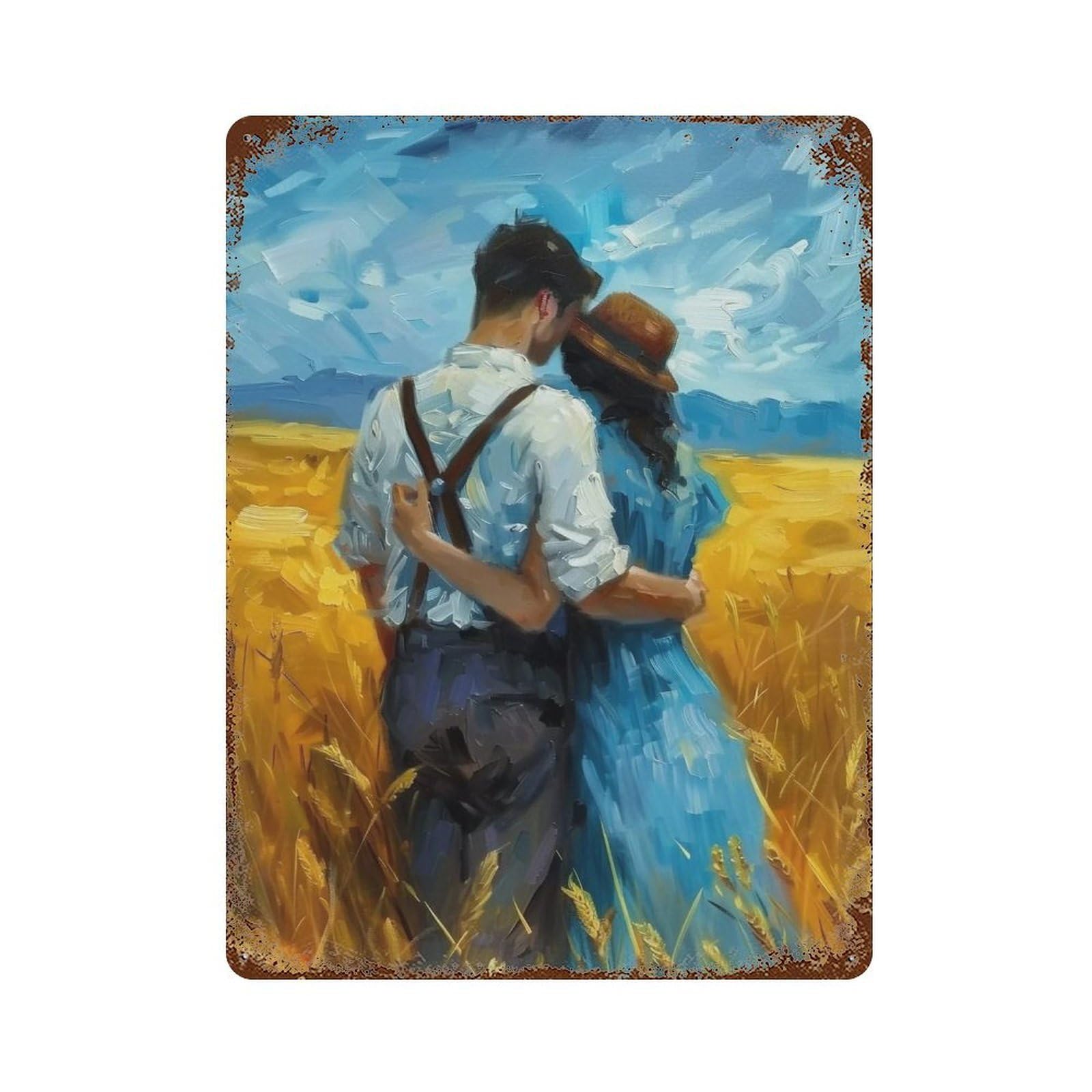 WUJHGRSG Wheatfield Embrace 01 Wall Art Retro Iron Vintage Metal Tin Sign Poster Modern Decor for Home Cofffee Club Bar Shop Style 40x30cm