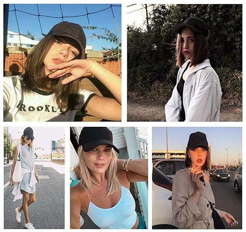 Miniatura 7 de Qlenkay Gorra de béisbol con extensiones de cabello recto, fleco corto, peinado ajustable, extraíble peluca y sombrero ,14 pulgadas para mujer y niña