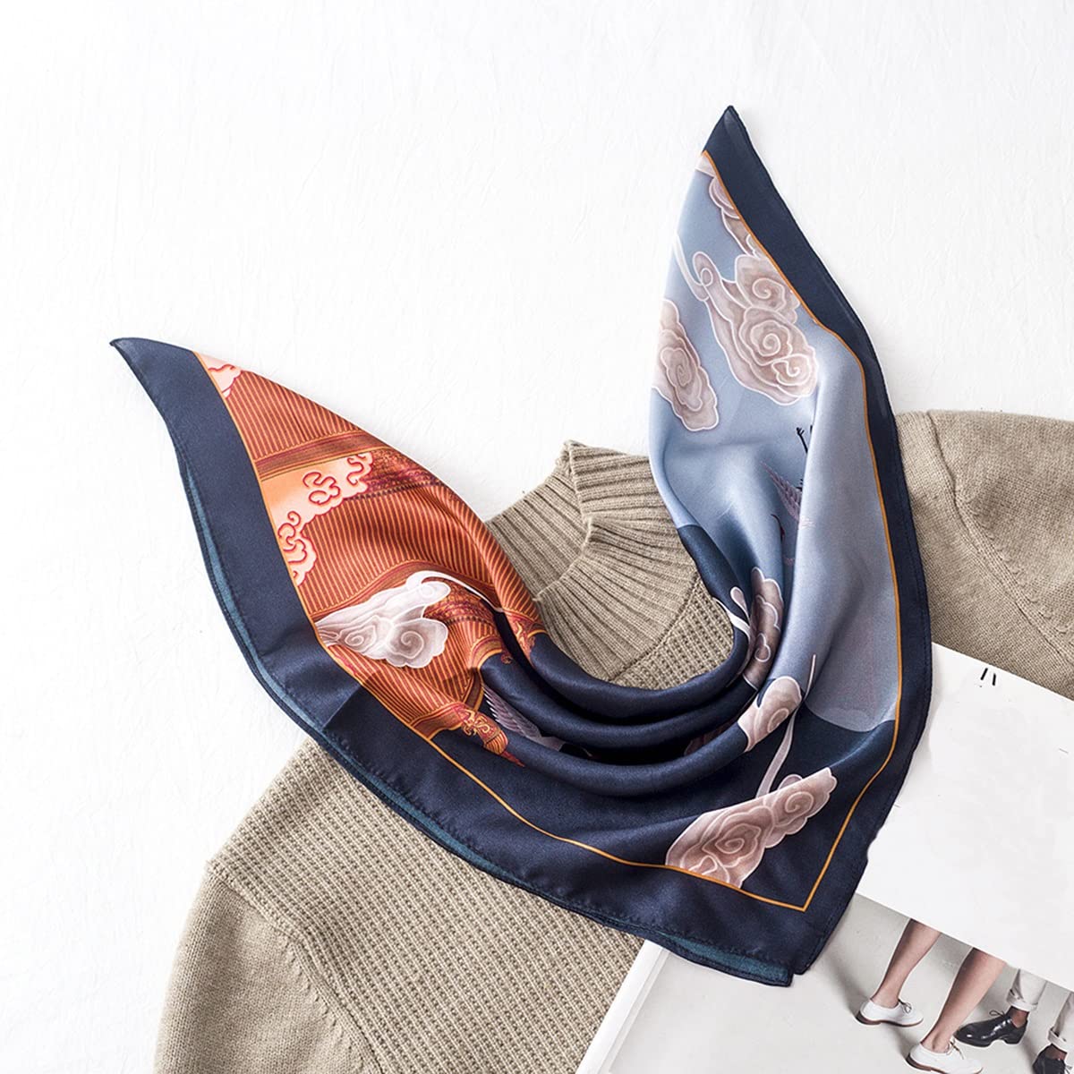 Pañuelo de seda, pañuelo cuadrado de moda para mujer, auténtico satén de seda de morera, ligero y suave, estampado.