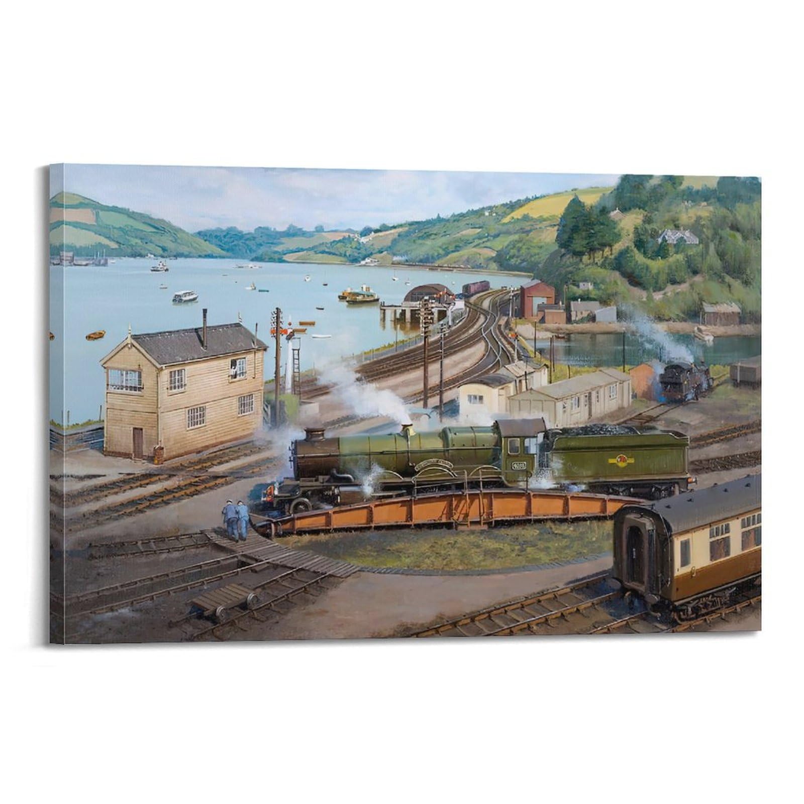 ZSZWHJ Industrial Art Poster Green Steam Train Poster Decorative Painting Canvas Wall Posters And Art Picture Print Modern Family Bedroom Decor Posters 12x18inch(30x45cm)