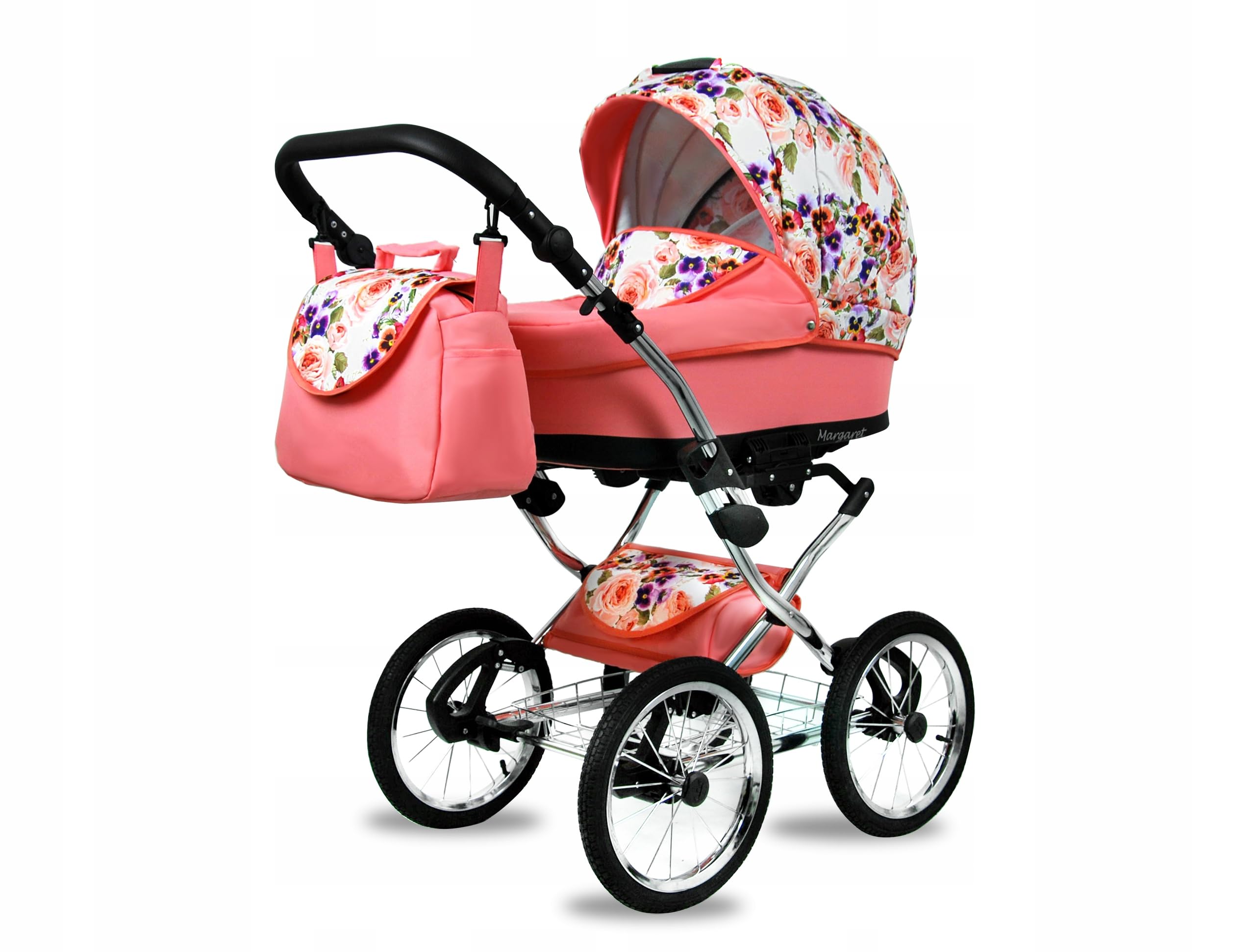 BabyLux® Wózek dziecięcy kompletny zestaw 2 w 1 - Margaret Exclusive - w tym gondola dla niemowląt, wózek dziecięcy system kombinowany, torba do przewijania, pokrowiec przeciwdeszczowy, moskitiera