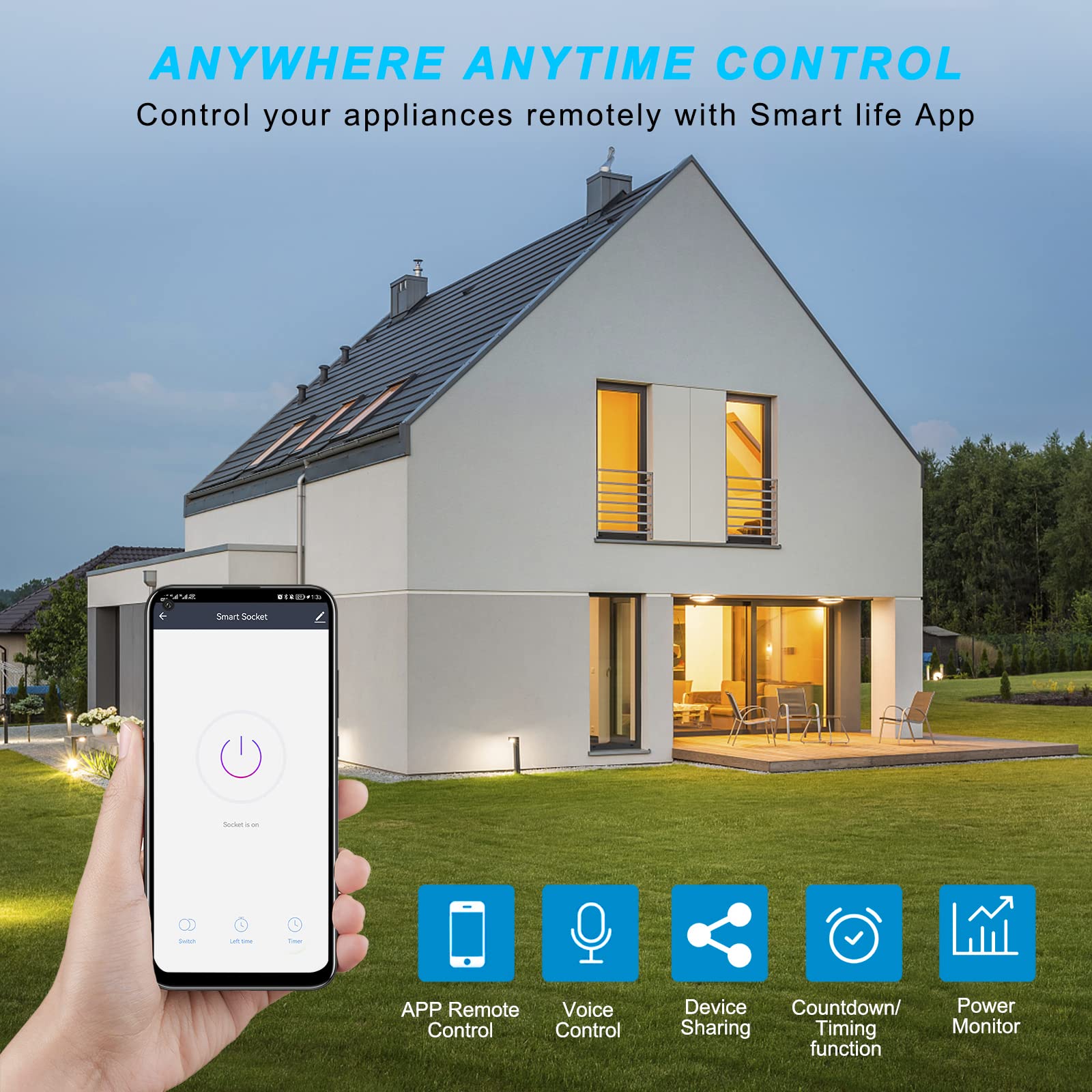 WGGE WiFi Smart Plug Outlet APP Remote Control Anywhere Timer Function Compatible with Alexa or Google Assistant No — view 5