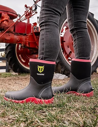 Miniatura 8 de TIDEWE Botas de goma para mujer con vástago de acero, neopreno de 0.236 pulgadas (0.236 in), impermeables, aisladas, botas de lluvia a media