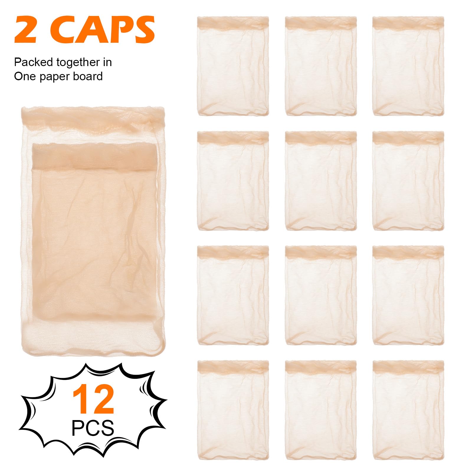 12 Pcs Stocking Wave Cap for Kid Stretchy Nylon Skull Wave Caps Lightweight Beanie Caps Kids Wig Hats (Nude)