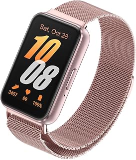 Compatible for Samsung Galaxy Fit 3 Band, Stainless Steel Mesh Loop Adjustable Magnetic Clasp Smartwatch Strap Wristband for Galaxy Fit3 SM-R390 (Rose Pink)