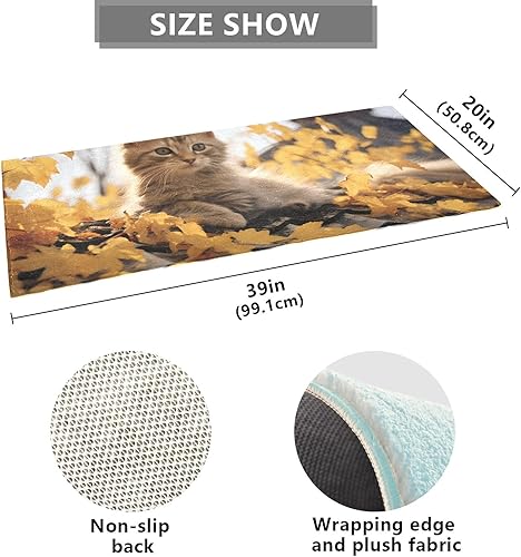 Miniatura 3 de Fluffy Floor Carpet 39x20in-Cat and Maple LeafFront Door Mat Indoor Machine Washable Carpet,Aesthetic Rug