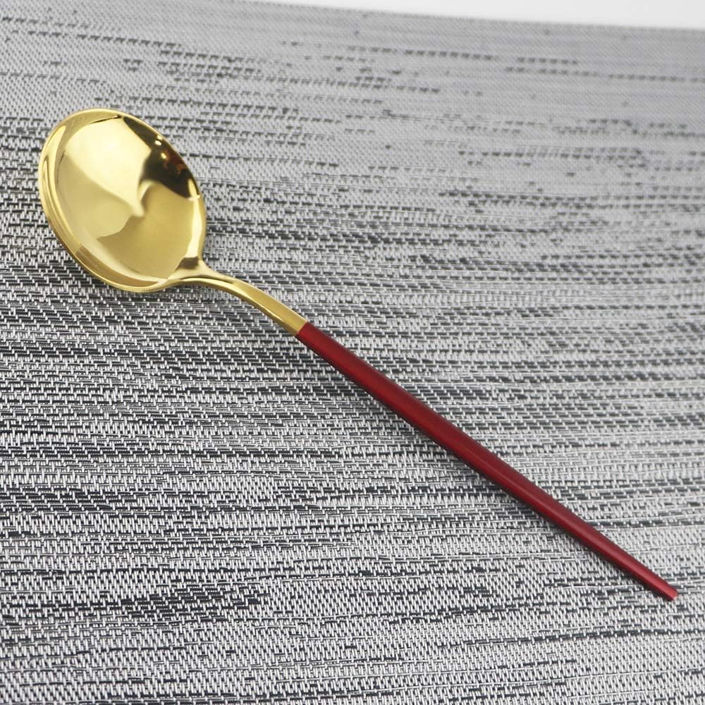 Juego De Cubiertos De Acero Inoxidable 304 De 40 Piezas, Juego De Cubiertos Pulidos A Espejo para 10 Personas, Utensilios Reutilizables con Mangos De Oro Rojo, Ideal para Uso Diario, Reuniones