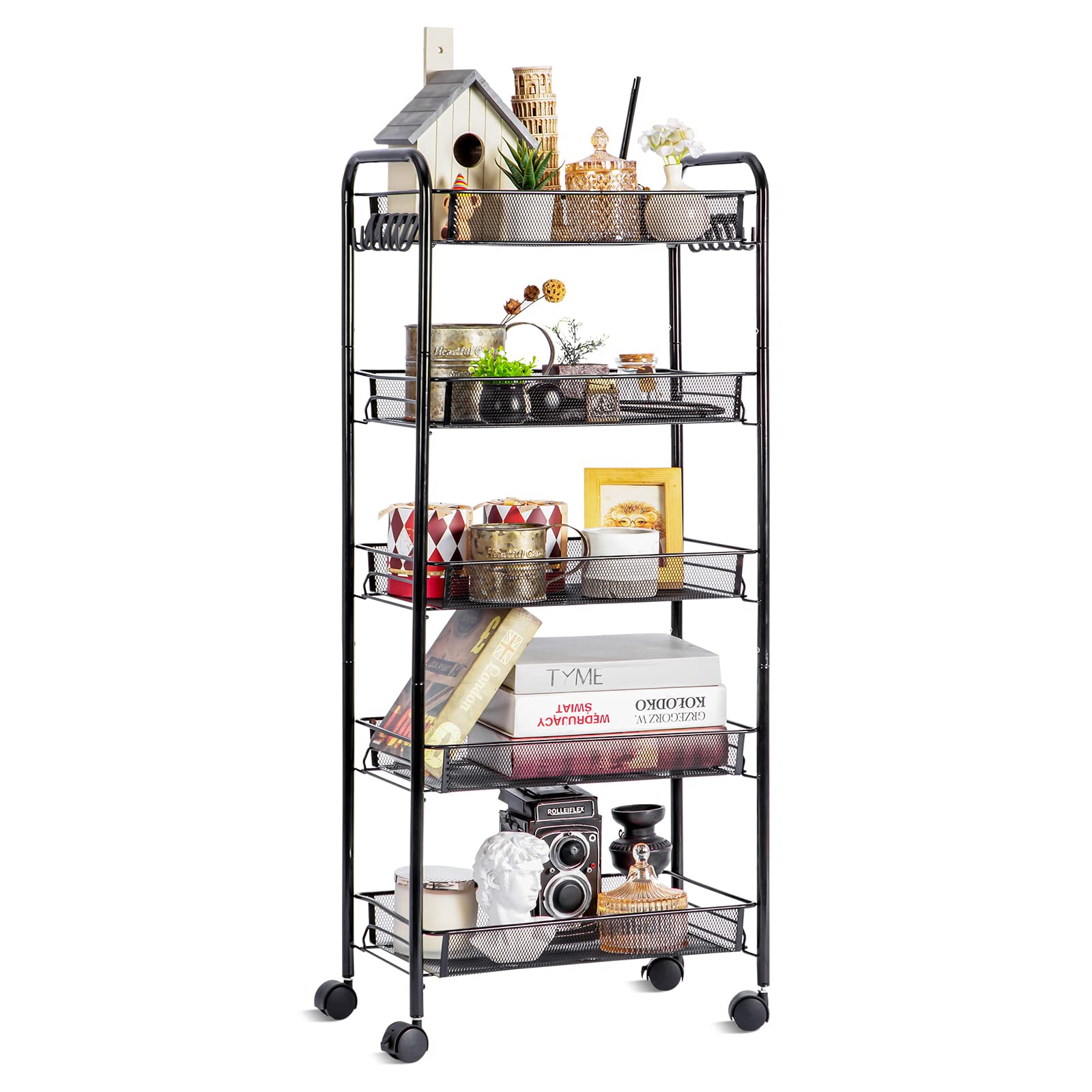 Buy LENTIA 5Tier Metal Mesh Rolling Cart,Utility Storage Cart on