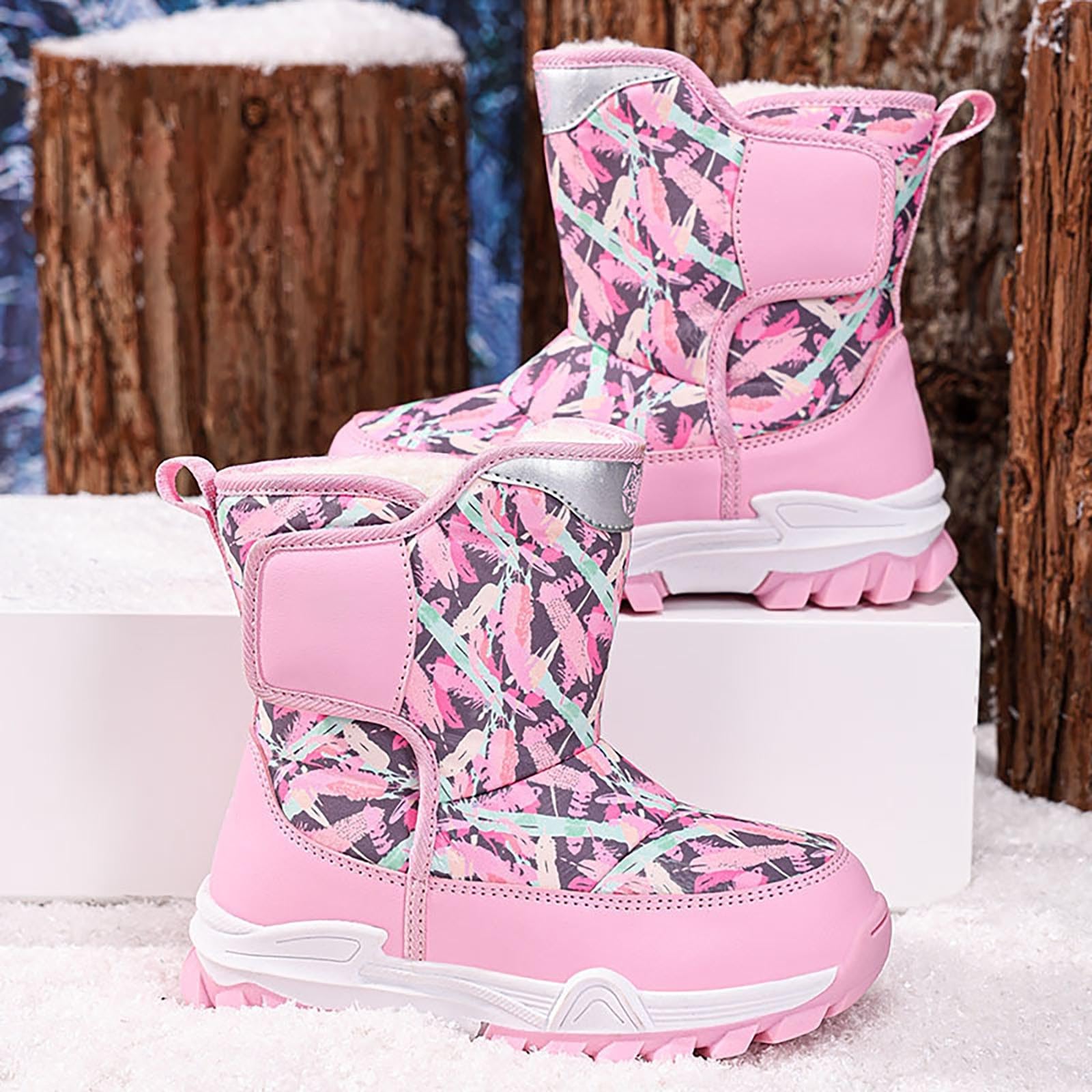 Stivali da neve per bambini mimetici foderati in pile termico per bambini stivali alti invernali impermeabili antiscivolo a metà polpaccio scarpe da corsa escursionismo camminate scarpe da ginnastica
