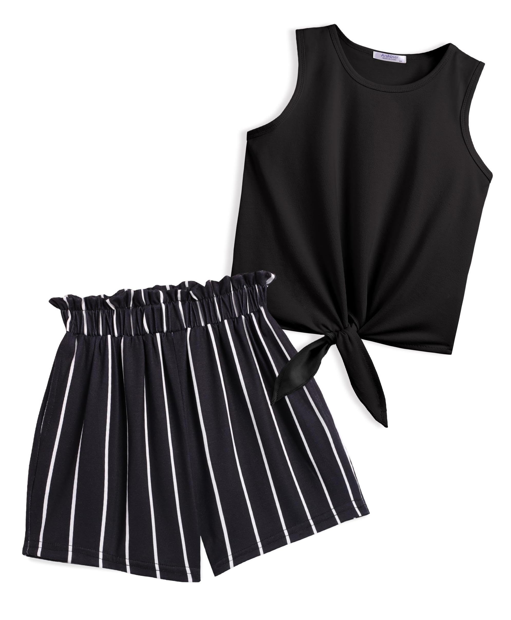 Arshiner Niñas Verano Ropa Niños Sin Mangas Camisetas Con Pantalones Cortos Conjuntos Deportes Ocio Moda Conjuntos para Niña 6-14 años