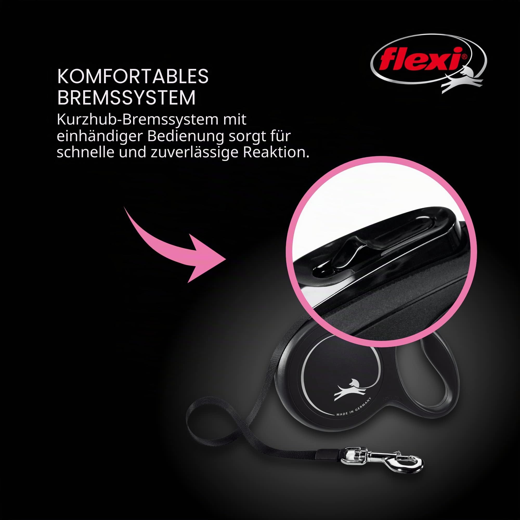 Flexi® Klassische einziehbare Hundeleine (Katze), ergonomisch, langlebig und verhedderungsfrei, für Hunde bis zu 11,8 kg, 7,9 m, klein, Schwarz