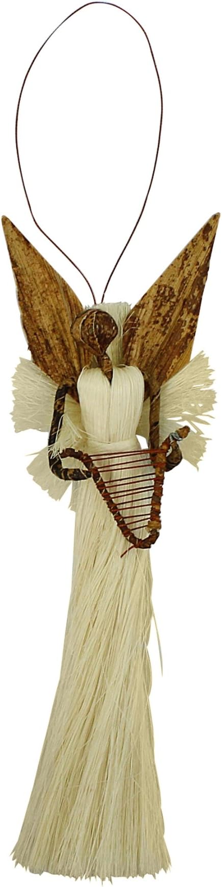 Banana Fiber and Sisal Angel Playing Harp Christmas Ornament