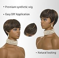 Vista 4 de Pelucas cortas de corte pixie de 6 pulgadas para mujeres negras, pelucas sin pegamento, peluca de pelo corto para mujeres negras mayores, peluca