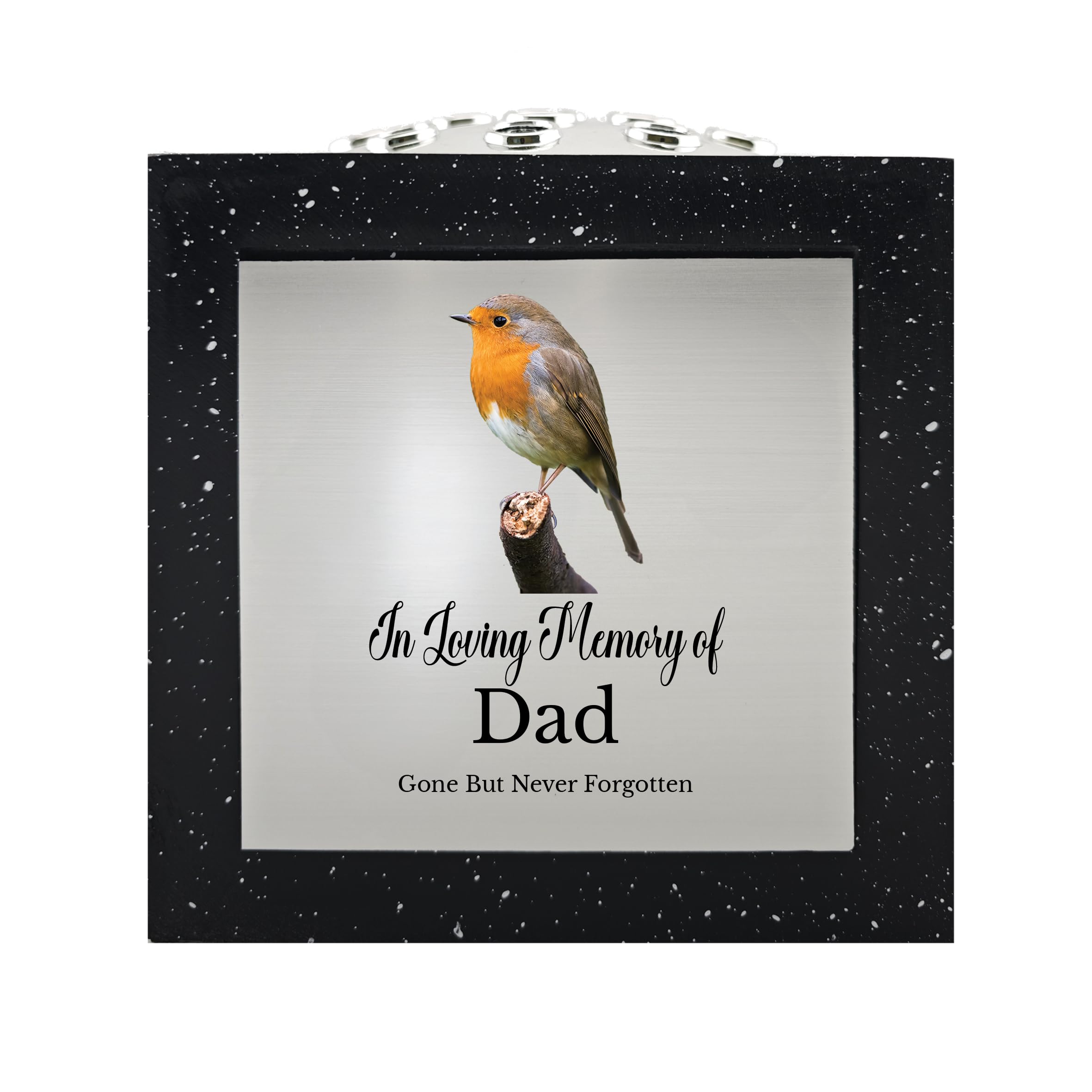 1Stclassgifts Black In Loving Memory Of Memorial Rose Bowl Grave Marker Flower Pot Vase With Robin Design Mum Dad Grandad & Lots More /Silver (Uv Printed) (Dad)