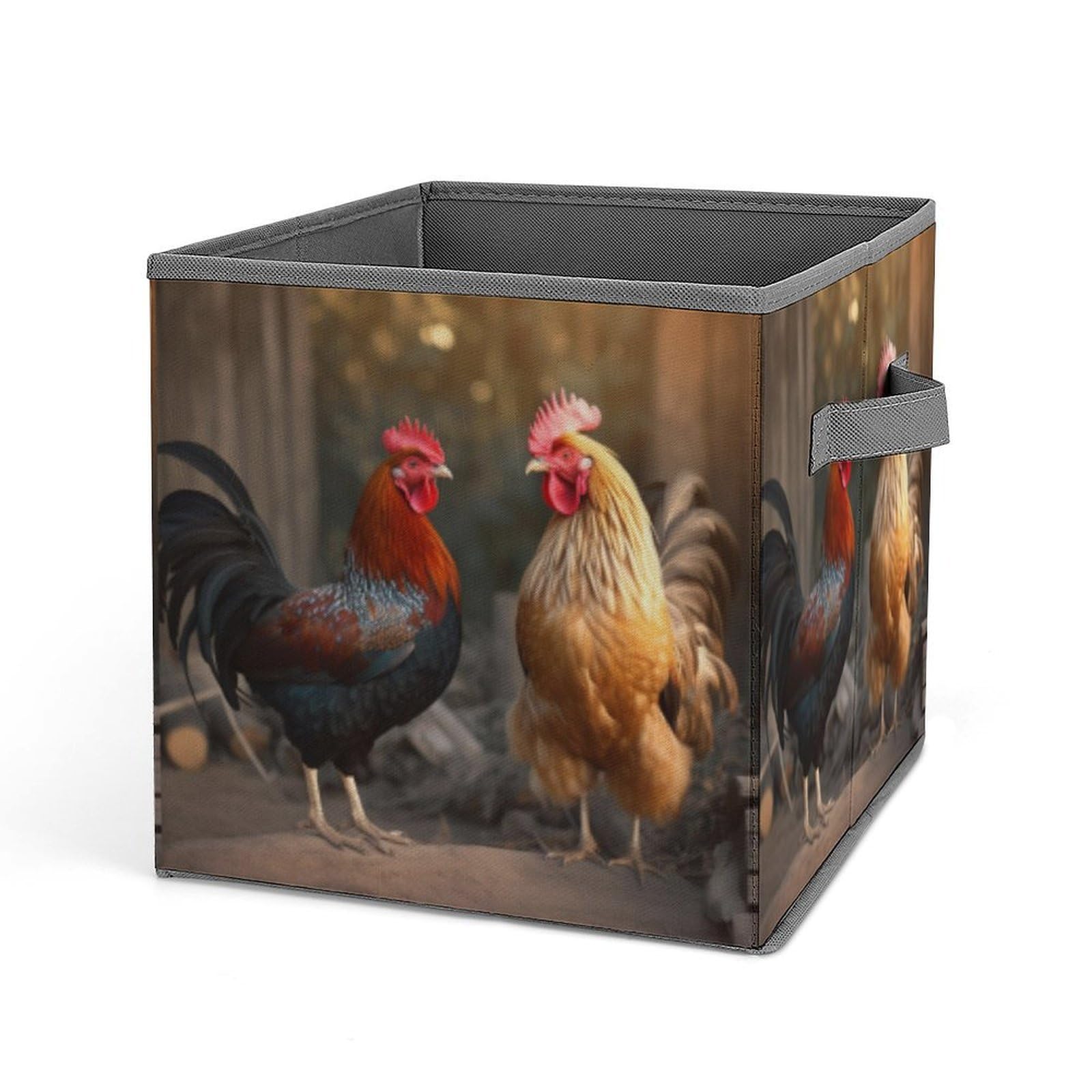 BTCOWZRV Rooster And Chicken Cube Storage Bins - 11 Inch Heavy Duty Fabric Closet Bins for Shelves, Cube Organizer - Collapsible Storage Boxes with Handle Decorative Clothing Storage Baskets