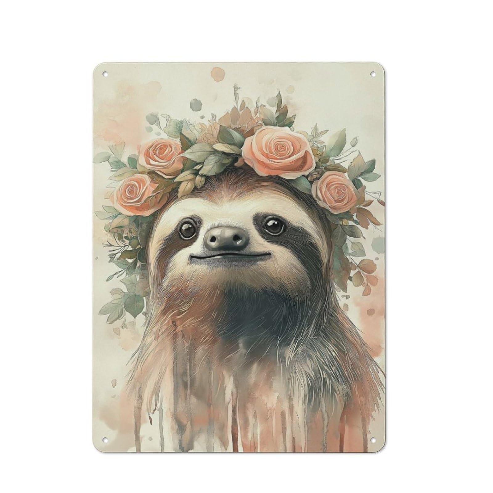 Junmoney Style-17 Outdoor Room Shed Metal Sign 40X30cm Featuring Sloth With Floral Crown, Utility Space Decor For Patio Bar, Workshop, Shed Or Kitchen