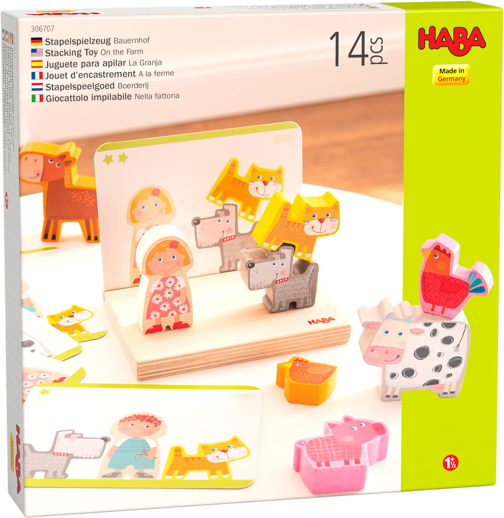 HABA 306707 Stacking Toy On the Farm- Enjoyable Challenge for Junior Stacking Artists- 14 pieces, for Ages 2 and Up (Made in Germany)