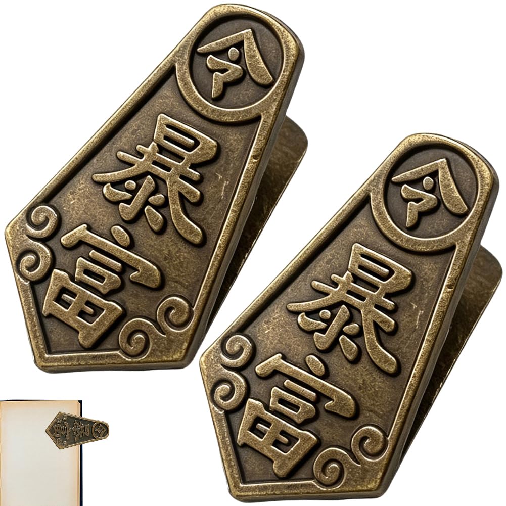 CRASPIRE 2Pcs Journal Notebook Clip Page Holder Clip Antique Bronze Vintage Chinese Rich Word Small Metal Decorative Bookmark for TN Travelers Journaling Reading Writing Document Planner Sketchbook