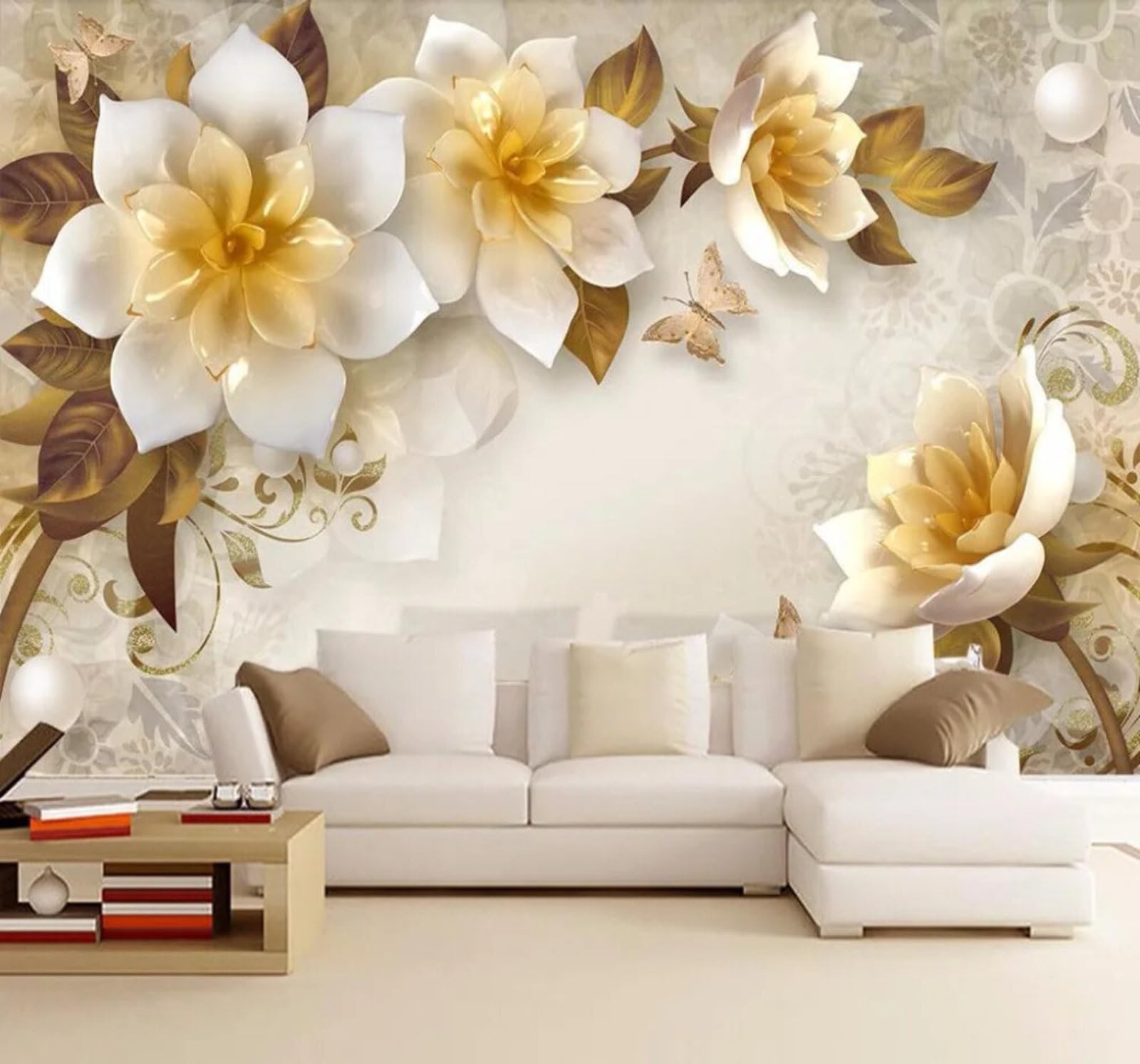 Xlming 430Cm×300Cm(B×H) Retro Three Dimensional Jade Carving Floral Butterfly 3D Wallpaper Premium Textured Silk Study Dining Living Room Bedroom Sofa Tv Wall Easy Install-430Cm×300Cm