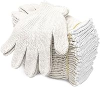 Evridwear Cotton Polyester String Knit Work Gloves 12 Pairs Large No Dots - Breathable Safety Gloves for Mechanics Painters Gardening Construction