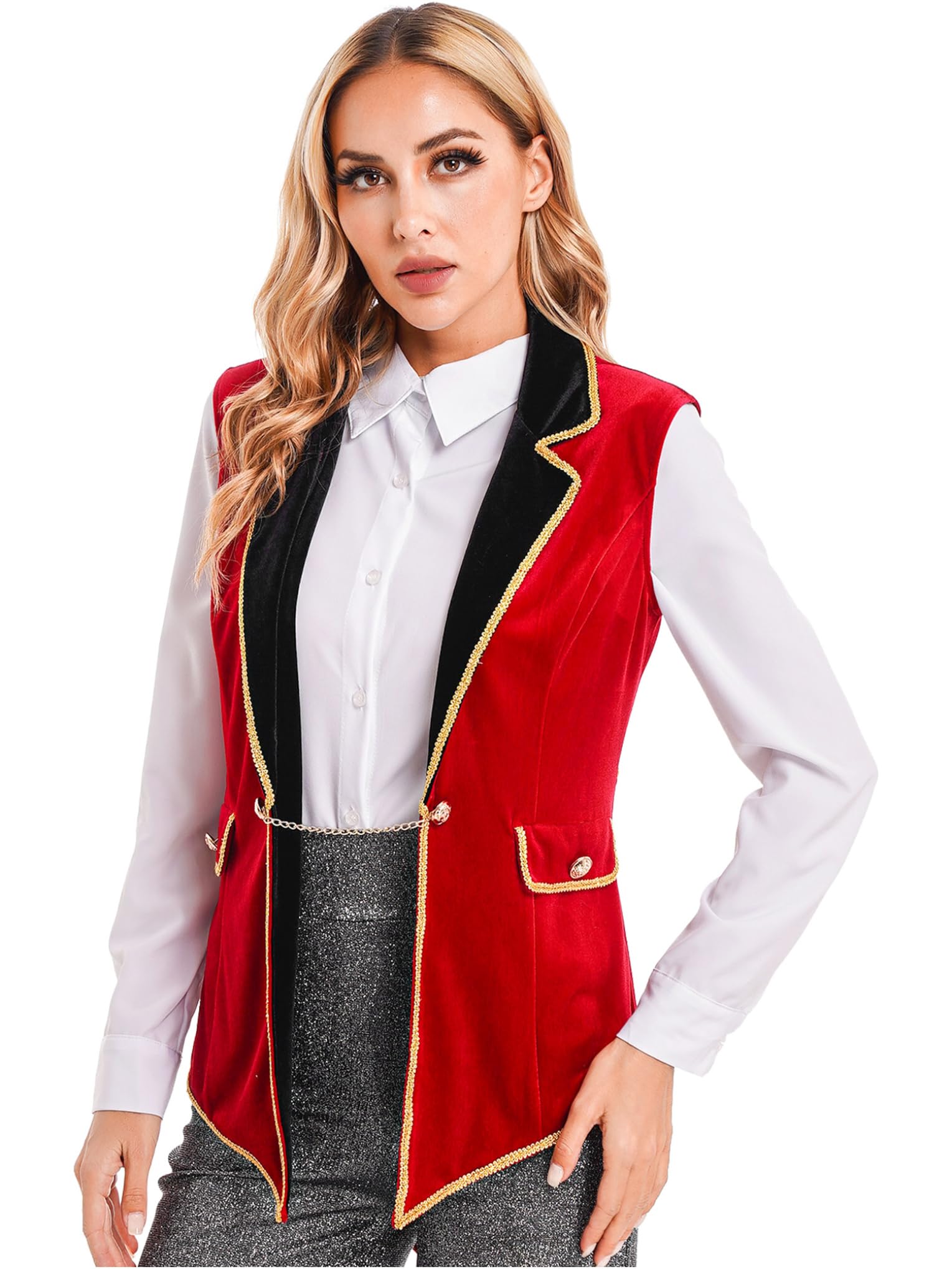 Costume Halloween Femme Gilet Déguisement Cirque Veste Sans Manche Gothique Manteau Monsieur Loyal Halloween Carnaval Fête Performance