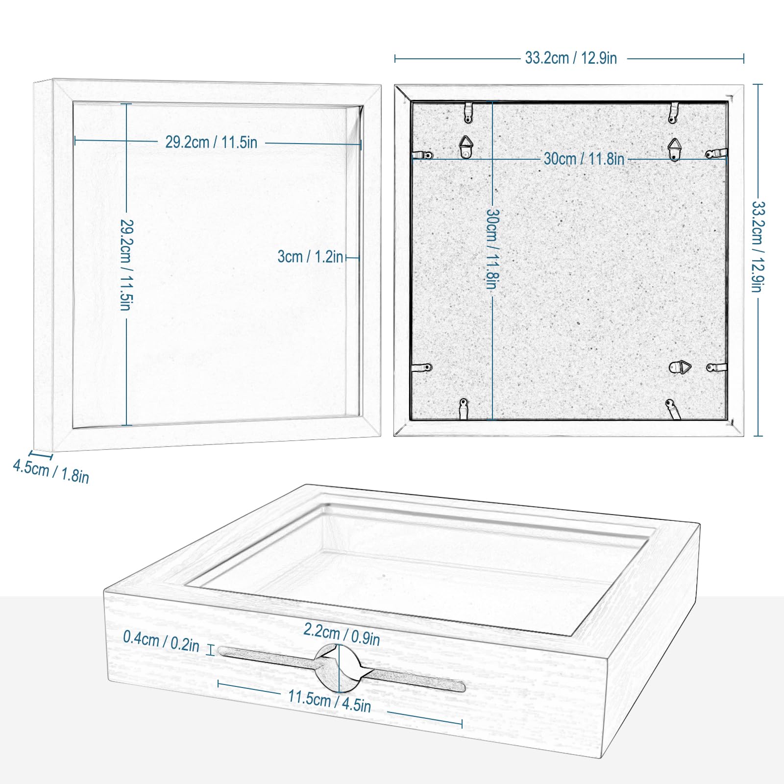 EUGAD Juego de 3 3D Marcos de Fotos Marcos con Profundidad 30x30cm, Marco de Objeto con Profundidad 3cm, Madera Marco para Colgar en la Pared o Escritorio, Blanco