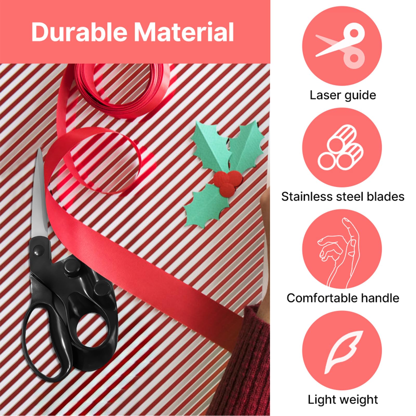 Tijeras de Tela Guiadas por Láser, Herramienta de Corte Ergonómica Multifuncional para Costura, Manualidades, Corte Recto y Rápido con Tijeras Artesanía Guiadas por Láser 6,5 Pies para
