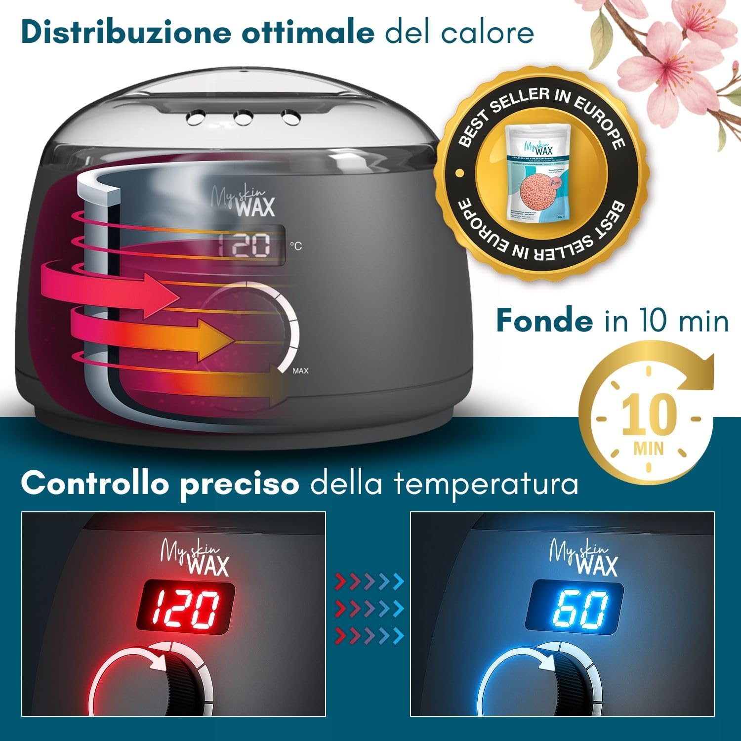 Scaldacera professionale con ciotola in silicone, riscaldatore digitale per cera calda: kit ceretta senza strisce, 400g di cera ipoallergenica a bassa temperatura per bikini, viso, corpo