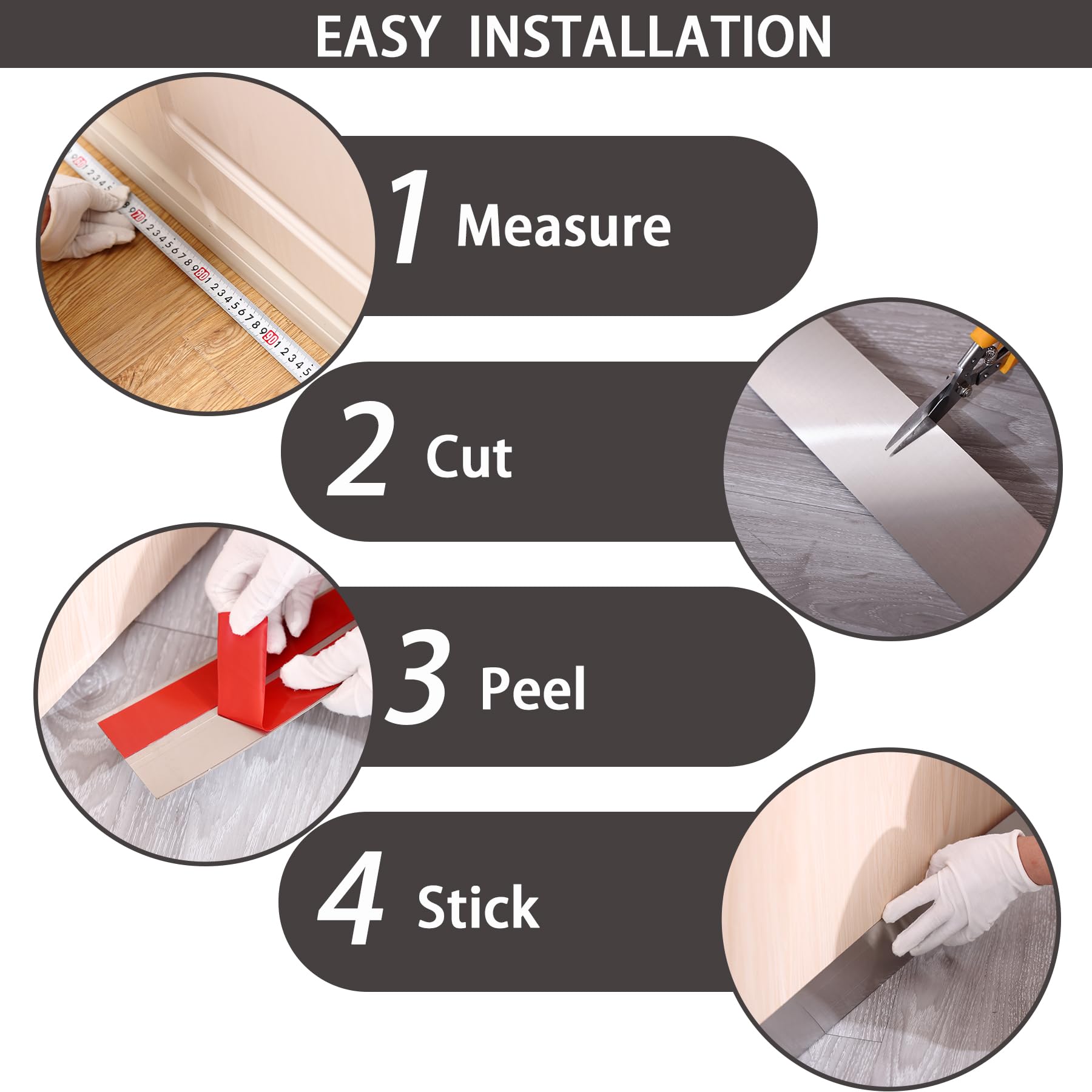 Lunghaa Plaque de protection autocollante en métal pour plinthe - Revêtement de base anti-rayures pour mur, porte, placard de cuisine (300 x 8 cm, or brossé)