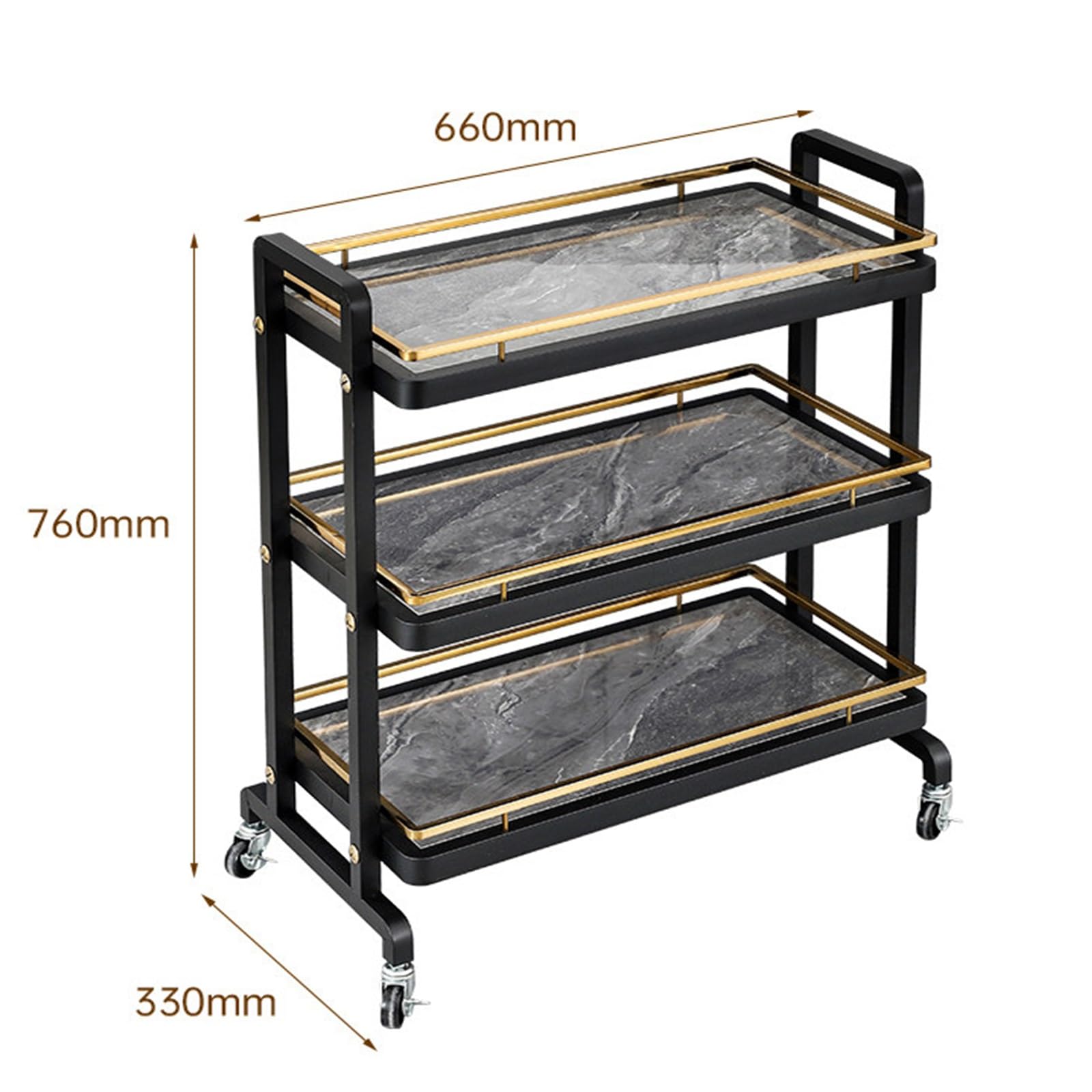 Carrello di Servizio per ristoranti, Robusto, a 3 Ripiani in Acciaio Inox con Ruote bloccabili, Carrello Mobile per Catering, Hotel e Bar.