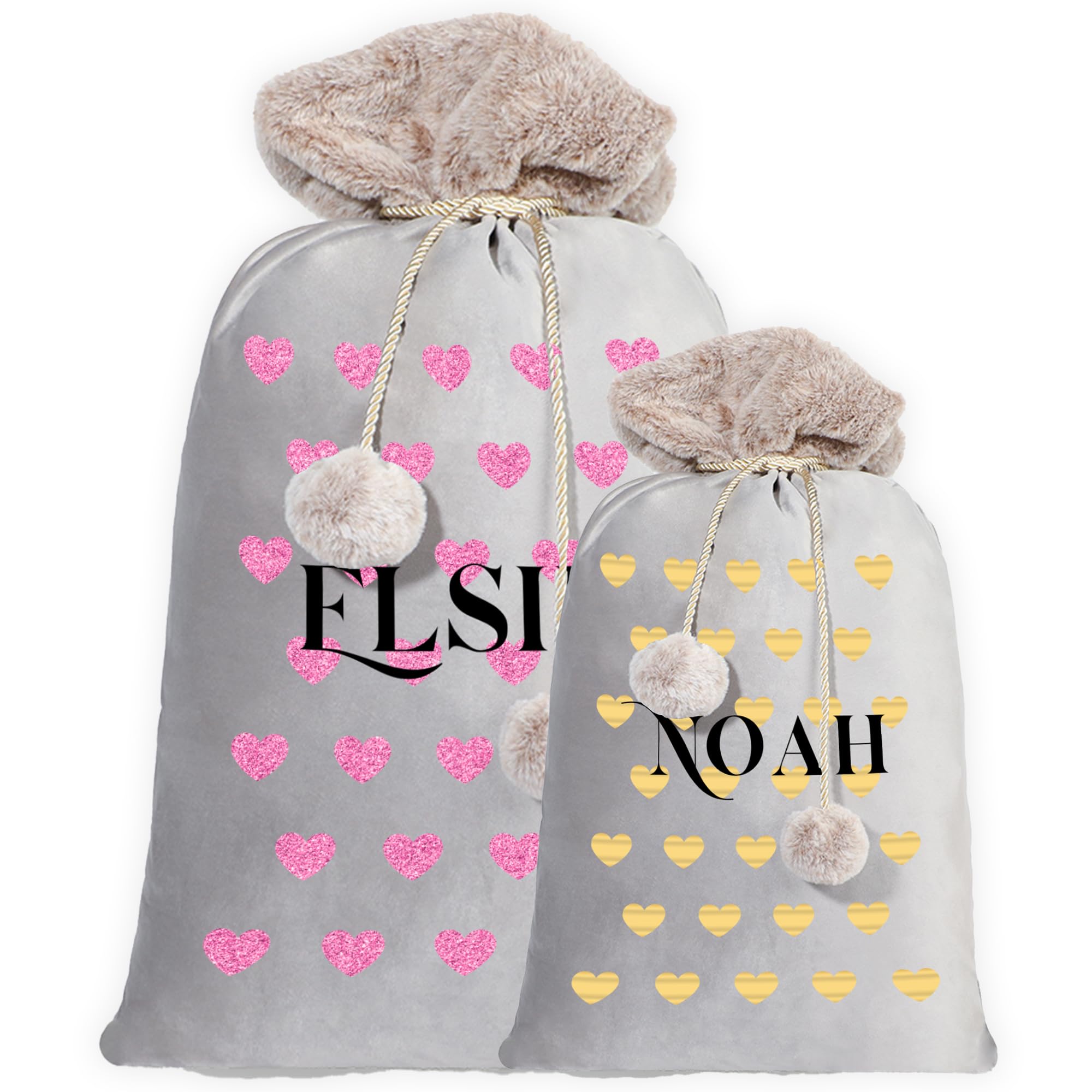 Print Maniacs Grey - Love Hearts Personalised Dad Santa Sacks Gifts For Dad, Personalised Santa Sack With Stocking, Santa Sack Adults, Stocking Santa Sack, Christmas Stocking Gifts For Dad From Daughter, Son, Wife
