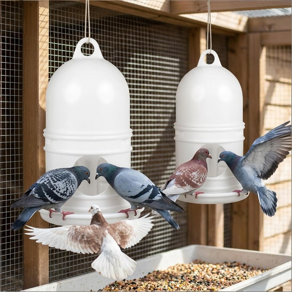 Distributeur d'eau pour oiseaux – 2 abreuvoirs en plastique avec poignée pour pigeons, oiseaux automatiques (1 L, blanc)