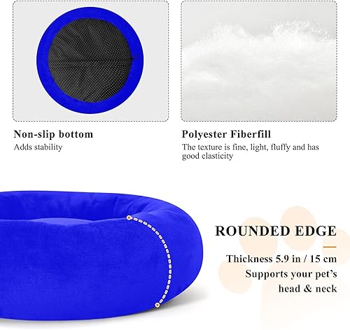 Miniatura 5 de Blue Solid Color Pure Plain Donut Cuddler Pet Dog Beds fluffier Dog & Cat Cushion for Extra Small Size Pets Sleeping Camas para mascotas Grandes