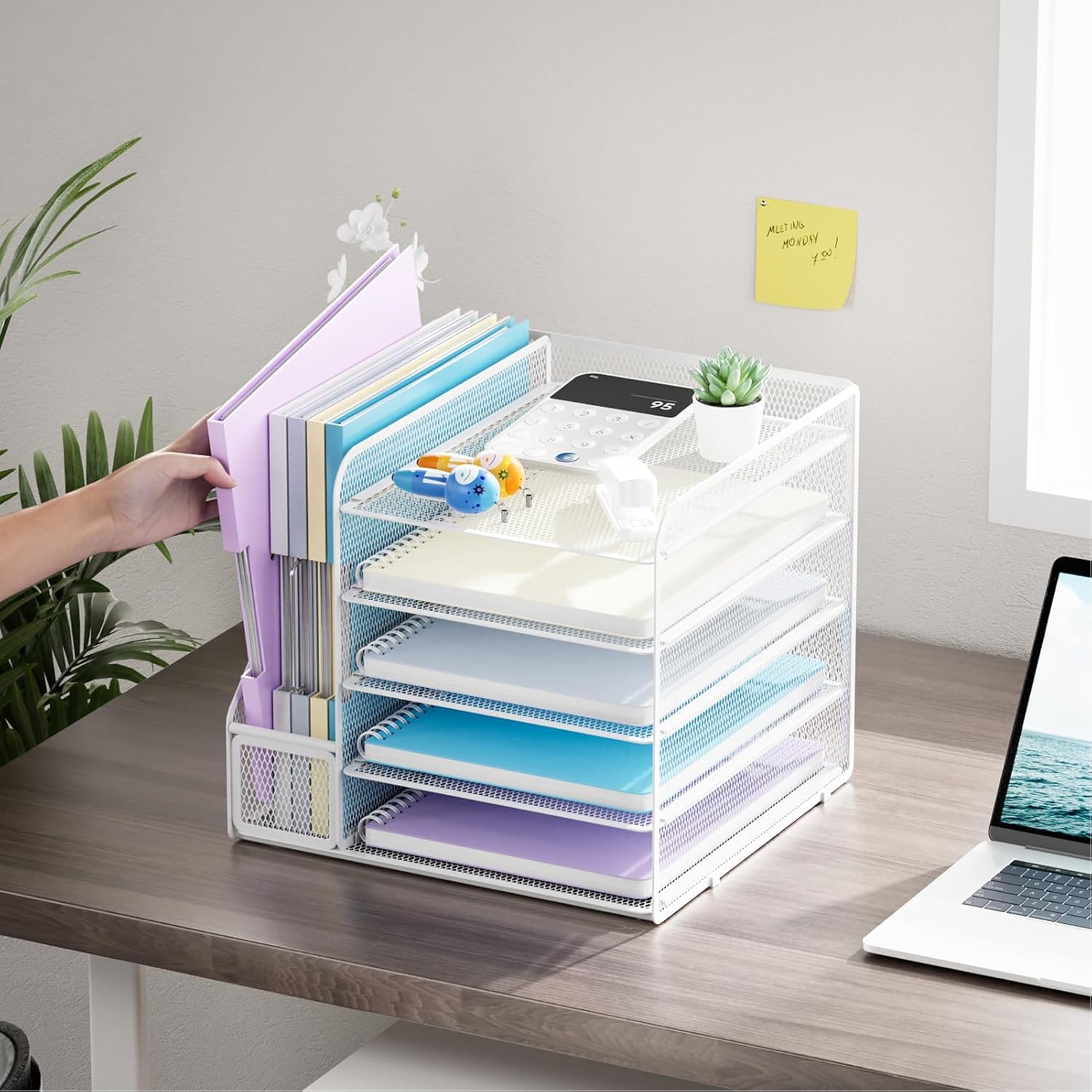 Marbrasse Schreibtisch Organizer und Büro Zubehör,5-Tier Briefablage,Mesh Büro Organizer für Schreibtischzubehör & Ablage(weiß)