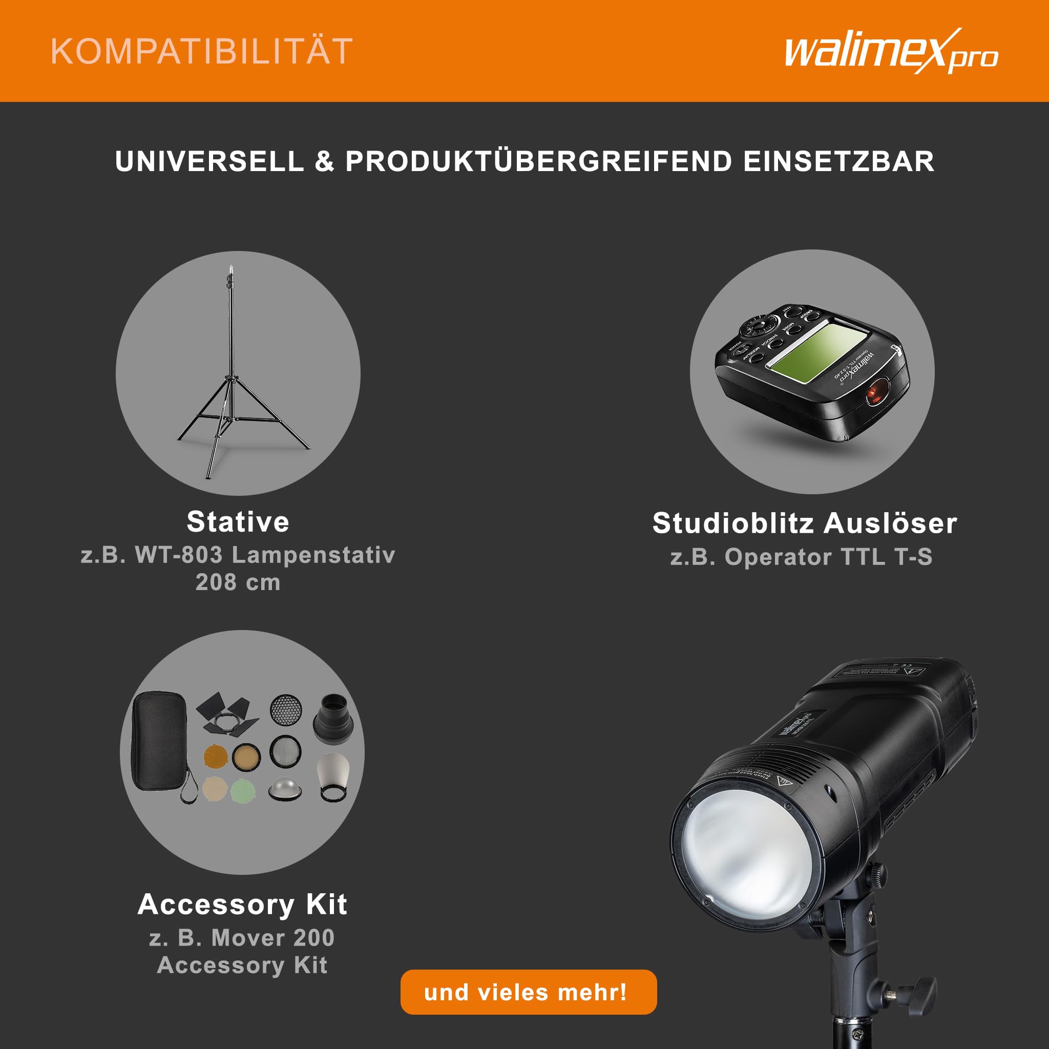 Walimex Pro Studio-Akkublitz Mover 200 TTL - Kompakter Studioblitz mit 2.4GHz Empfänger, HSS Und TTL-Fähig, 2.900 mAh Kapazität, 200 Ws Blitzleistung, Ideal Für Outdoor-Fotografen