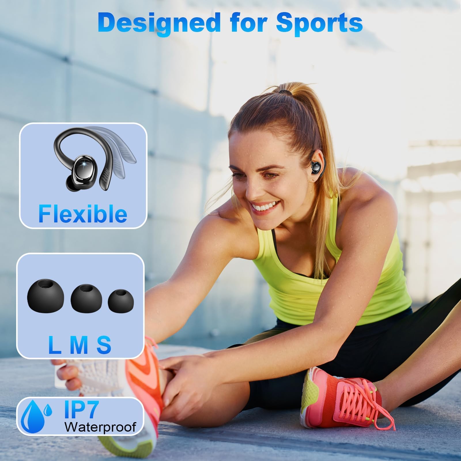Bluetooth 5.4 Kopfhörer Sport, 2026 Neu In Ear Kopfhörer Kabellos Bluetoothmit 4 ENC Mic/6D Stereo, 50H Noise Cancelling Ear buds, Over-Ear Sportkopfhörer mit Ohrhaken, IP7 Wasserdicht Ohrhörer