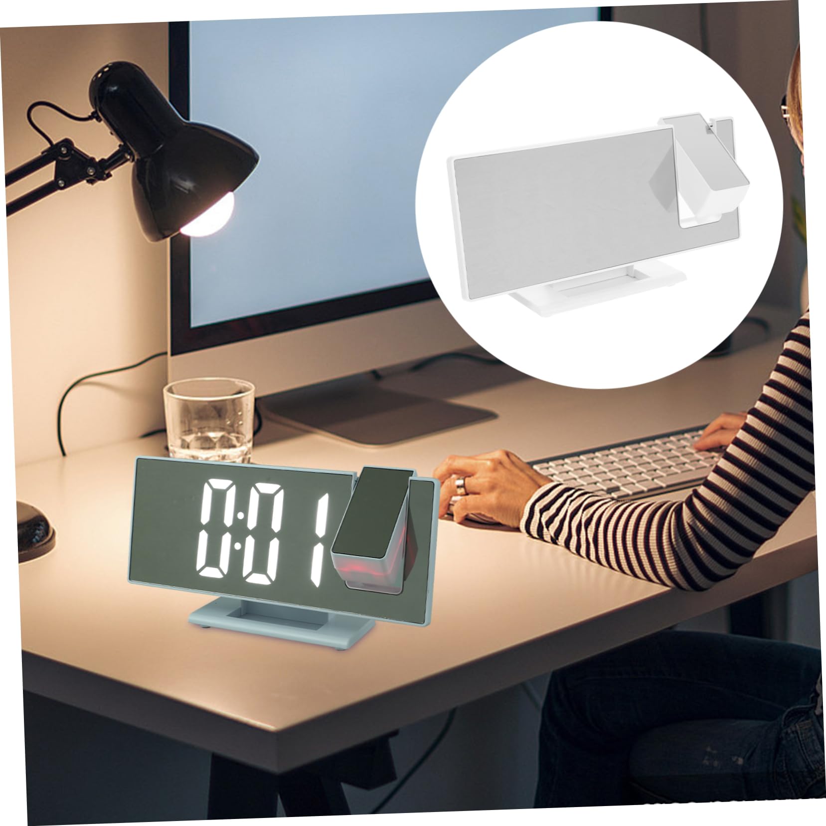 Ciieeo LED Projektionswecker Weiß mit Großem LED Display für Schlafzimmer