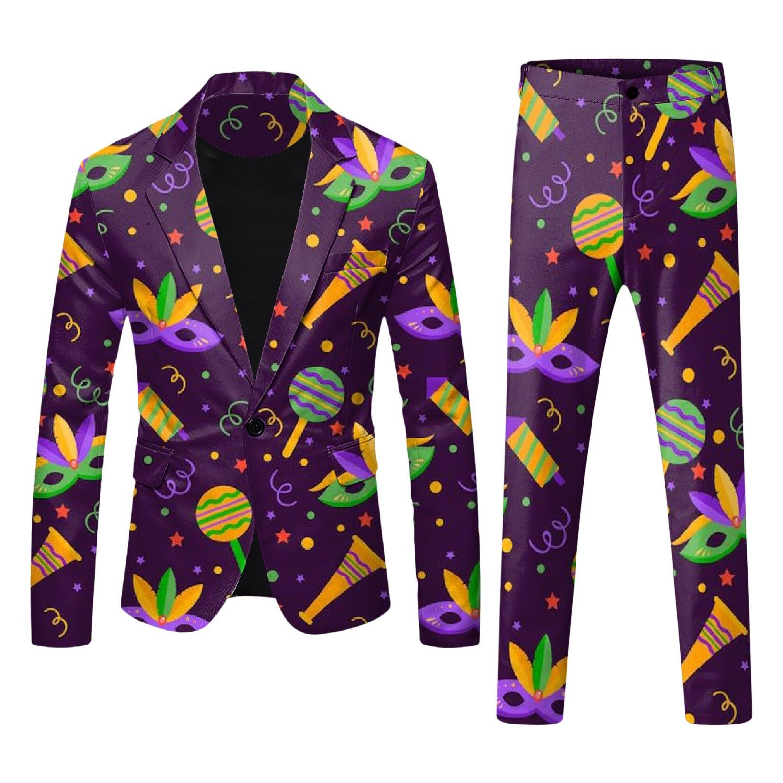 Anzug Herren Lustiger Masken Anzug Prom Suits Faschingskostüme Retro Party Jacke mit Bunten Drucken 60er Jahre Pop Art Style Outfit Slim Fit Anzughose Mardi Gras Karneval Kostüm
