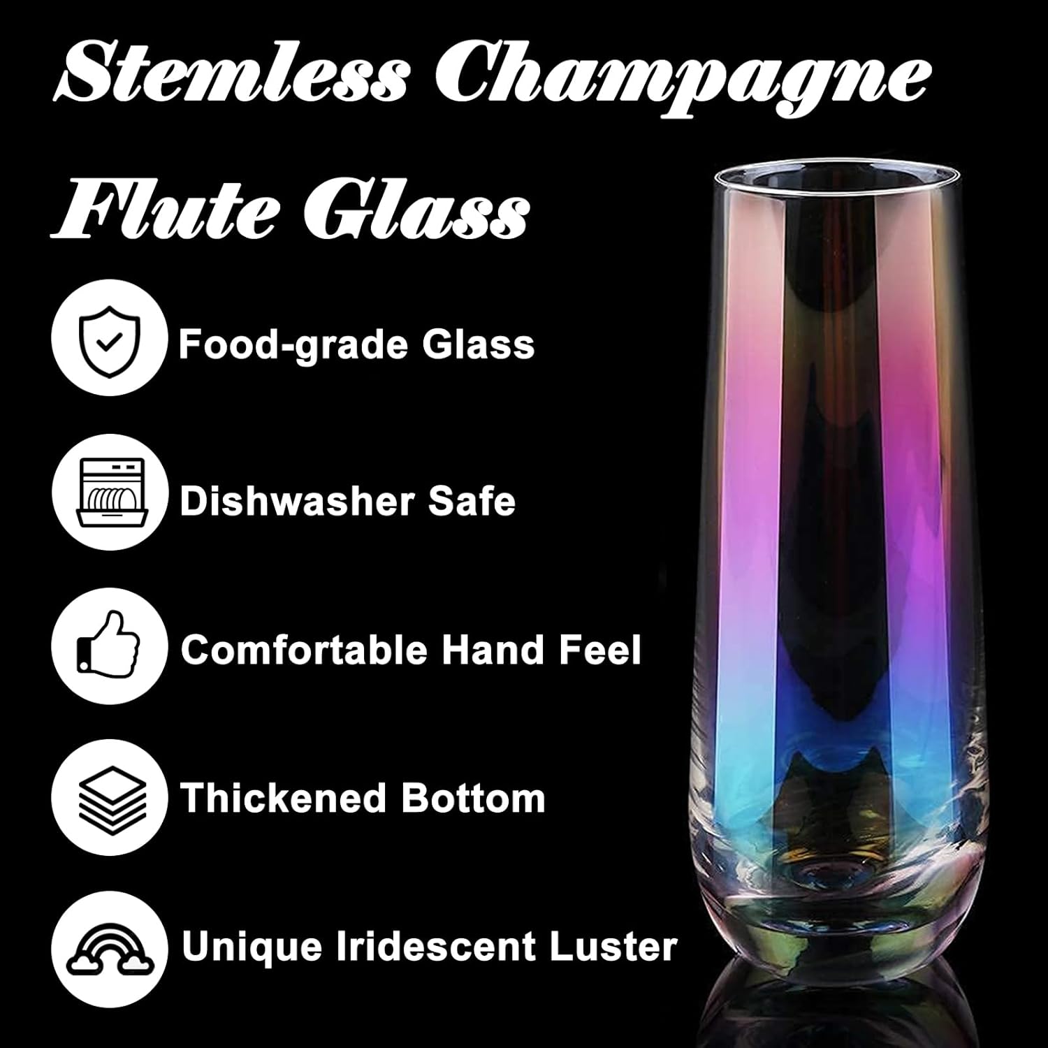 4 Pack Stemless Champagne Flutes, 10oz Iridescent Wine & Champagne Glasses for Party, Wine Glasses, Mimosa Glasses for Champagne, Cocktail, Juice, Unique Gifts for Women, Men, Wine Enthusiast - Image 5