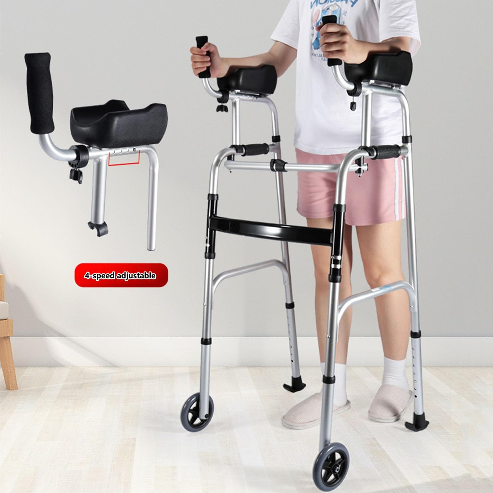 Chodzenie z rolatorami dla seniorów – lekkie mobilne chodzenie z kołami 5" i zdejmowanymi wyściełanymi podłokietnikami, bieżnik na platformę z podłokietnikiem dla seniorów, osób niepełnosprawnych i