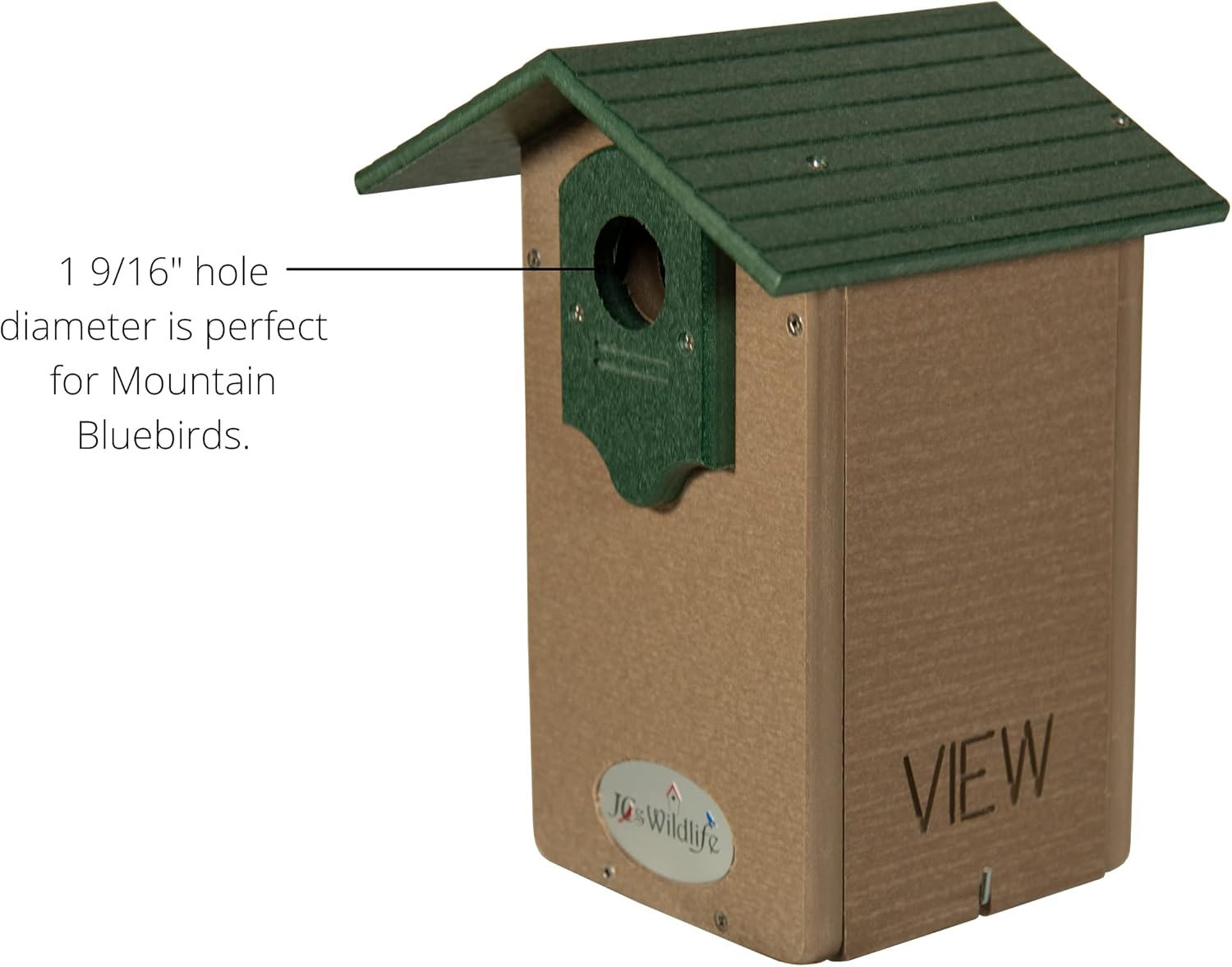 JCs Wildlife Ultimate Mountain Bluebird House with Universal Mounting Pole Kit - Garden Birdhouse and Pole Combo (Green and Brown)