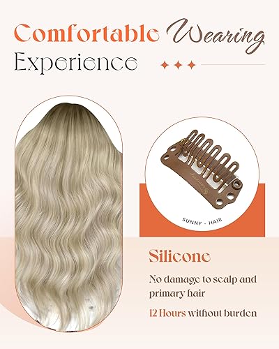 Miniatura 3 de Sunny Hair extensiones de cabello humano real de color marrón y rubio, extensiones de cabello remy con pinzas, reflejos y de doble trama,