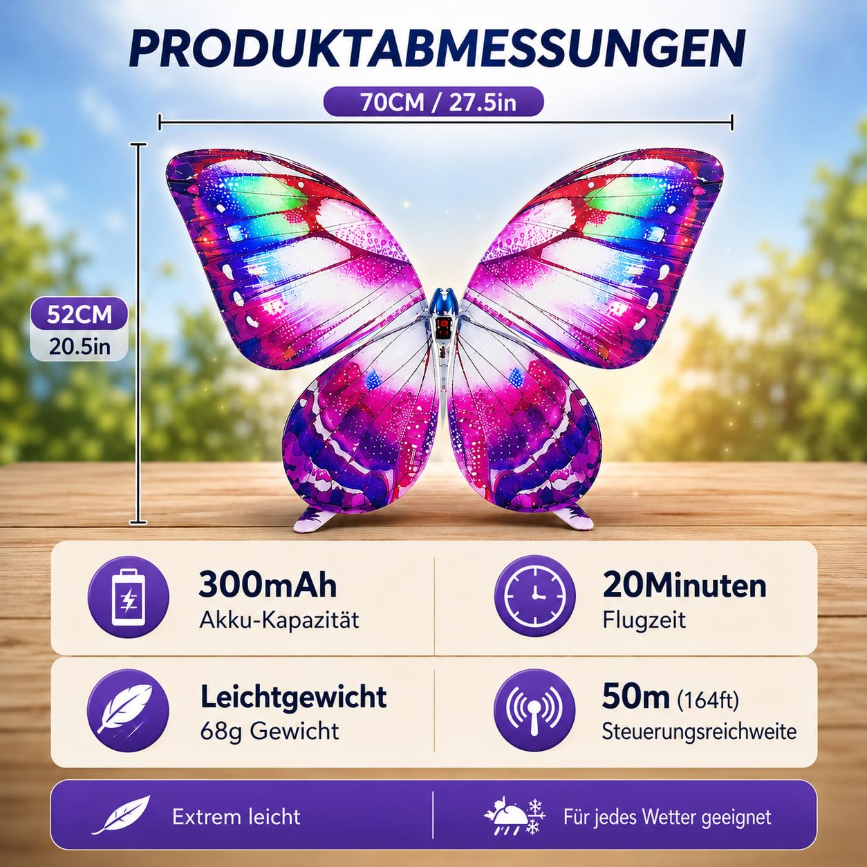 RC Bionic Butterfly Ornithopter Drohne mit Sensorunterstützung LED Beleuchtung batteriebetrieben Bunte Schmetterlingsflügel lustiges Flugspielzeug für drinnen und draußen Geschenk(Purple)