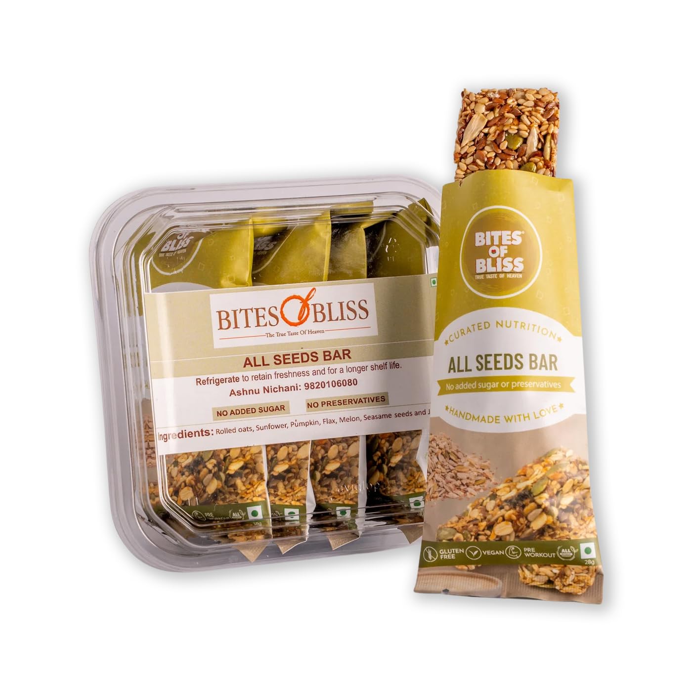 Bites of Bliss Date N Seeds Bar | Vegan Protein Bar Without Sugar | Dates, Almonds, Pumpkin, Sunflower, Flax, White & Black Sesame, Chia & Watermelon seeds | No Added Preservatives | Healthy Energy Bars | Double Pack — Amazon image 12