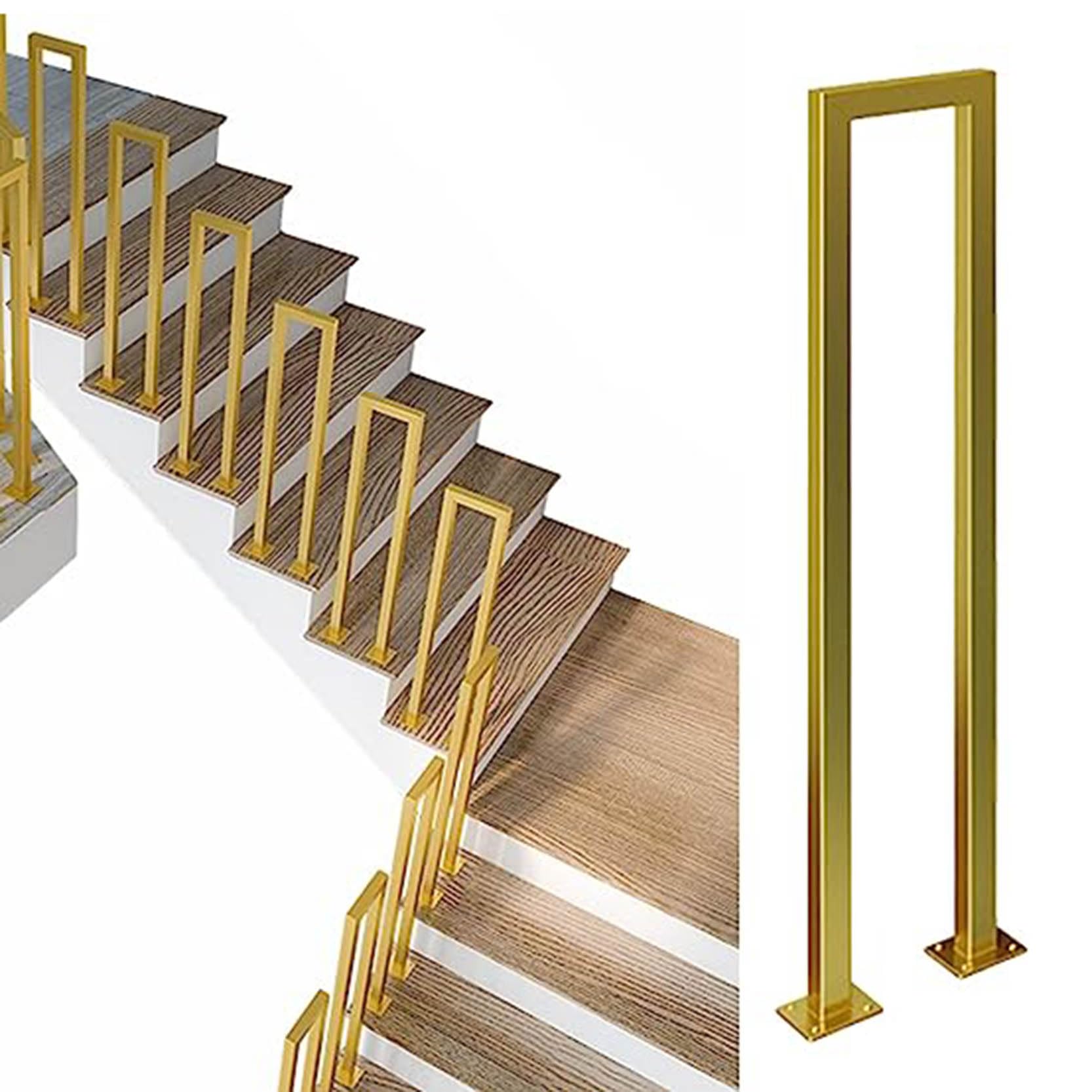 GLDYTVF U Shape Stair Handrail,Safety Non-Slip Wrought Iron Stair Railing, Gold Powder Coating Decorative Fence Hand Rail,for Indoor Outdoor Villa Loft Corridor Steps(Size:65cm/25.6in)