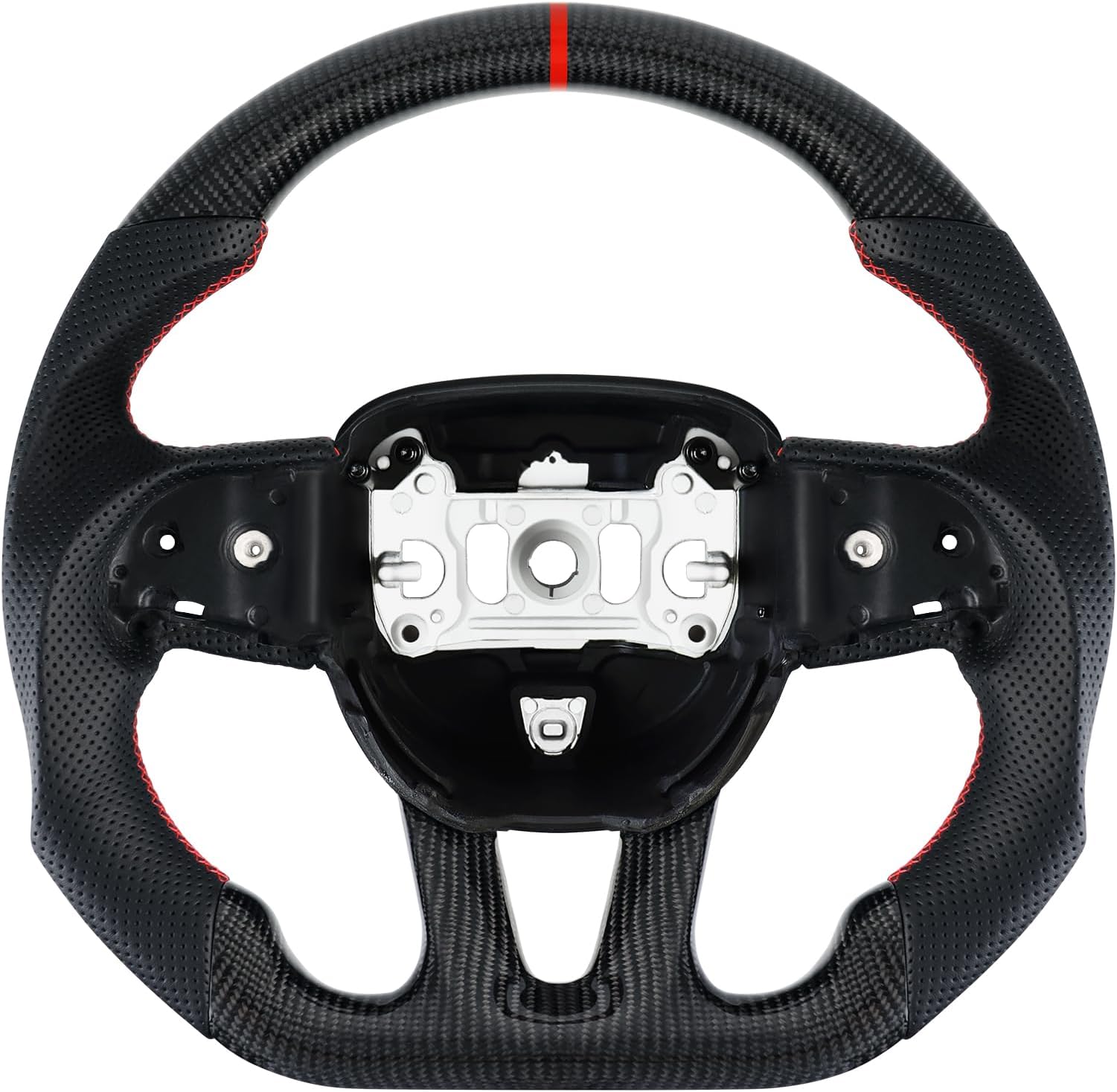 LOSCHEN Steering Wheel for Dodge, 3K Real Carbon Fiber Steering Wheel for Dodge/Jeep Grand Cherokee/SXT/GT/RT/SRT/HELLCAT, Perforated Leather Upgrade D-shaped Flat-bottom