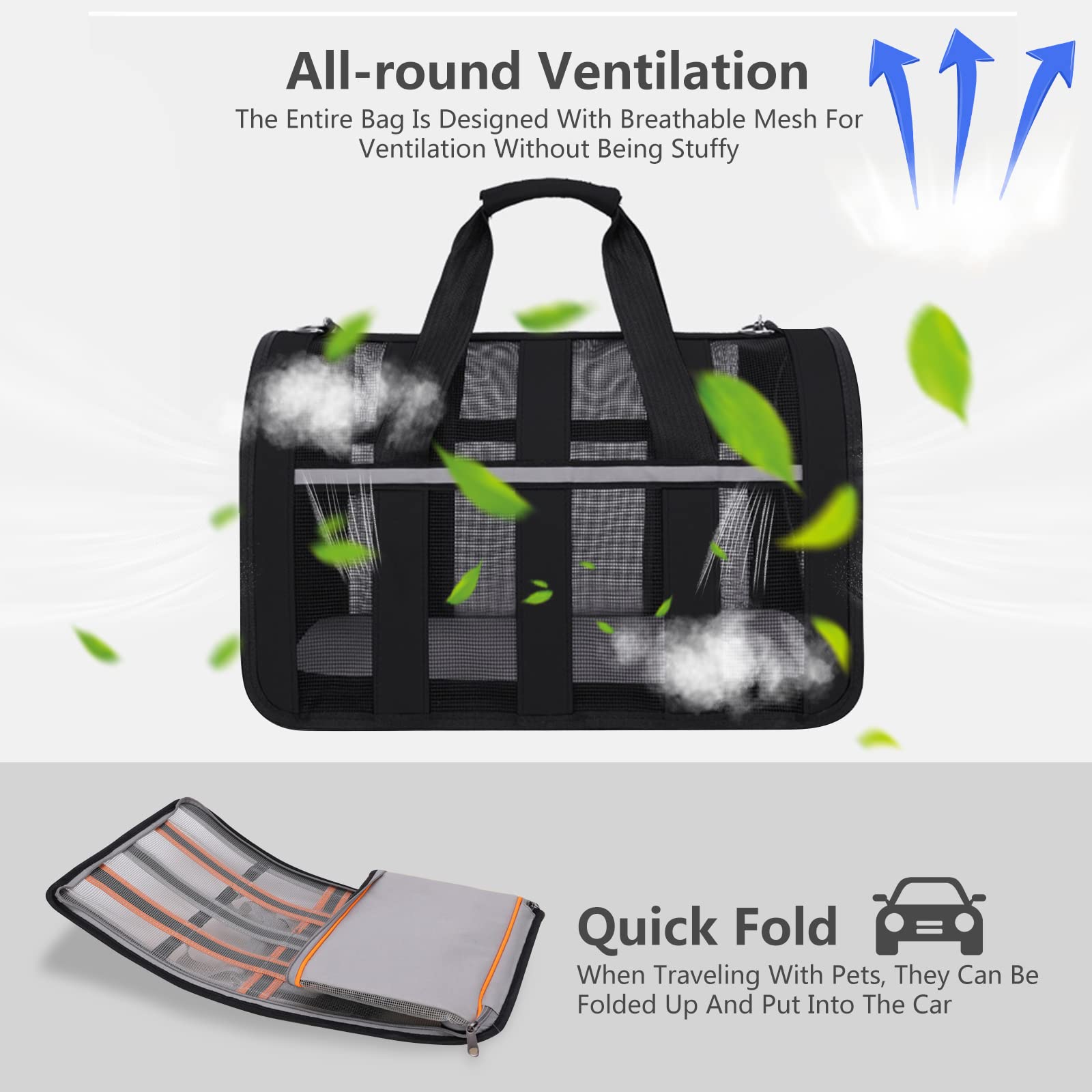 PETCUTE Transportín Gato Perro Transpirable,Bolsa de Transporte Plegable para Mascota con Colchón Suave y Hebilla de Seguridad,Transportín para Gatos con Bolsillos para Coche, Avión,Viaje