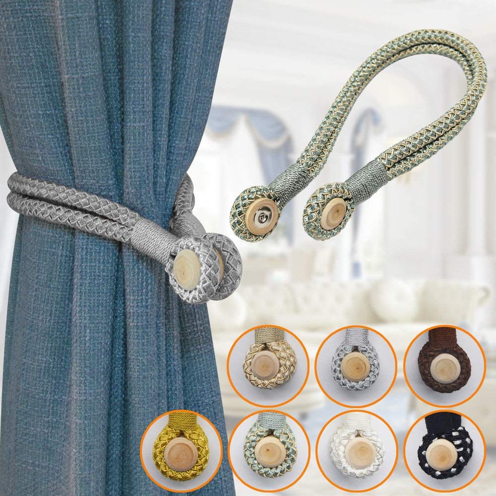 Vorhangseile Tiebacks, 4 Stück Magnetische Vorhang Raffhalter Raffhalter Holdbacks Schnalle Clip Strap Magnet Perle Ball Vorhang Hängen Gürtel Stangen Seil Accessoires(Gold)