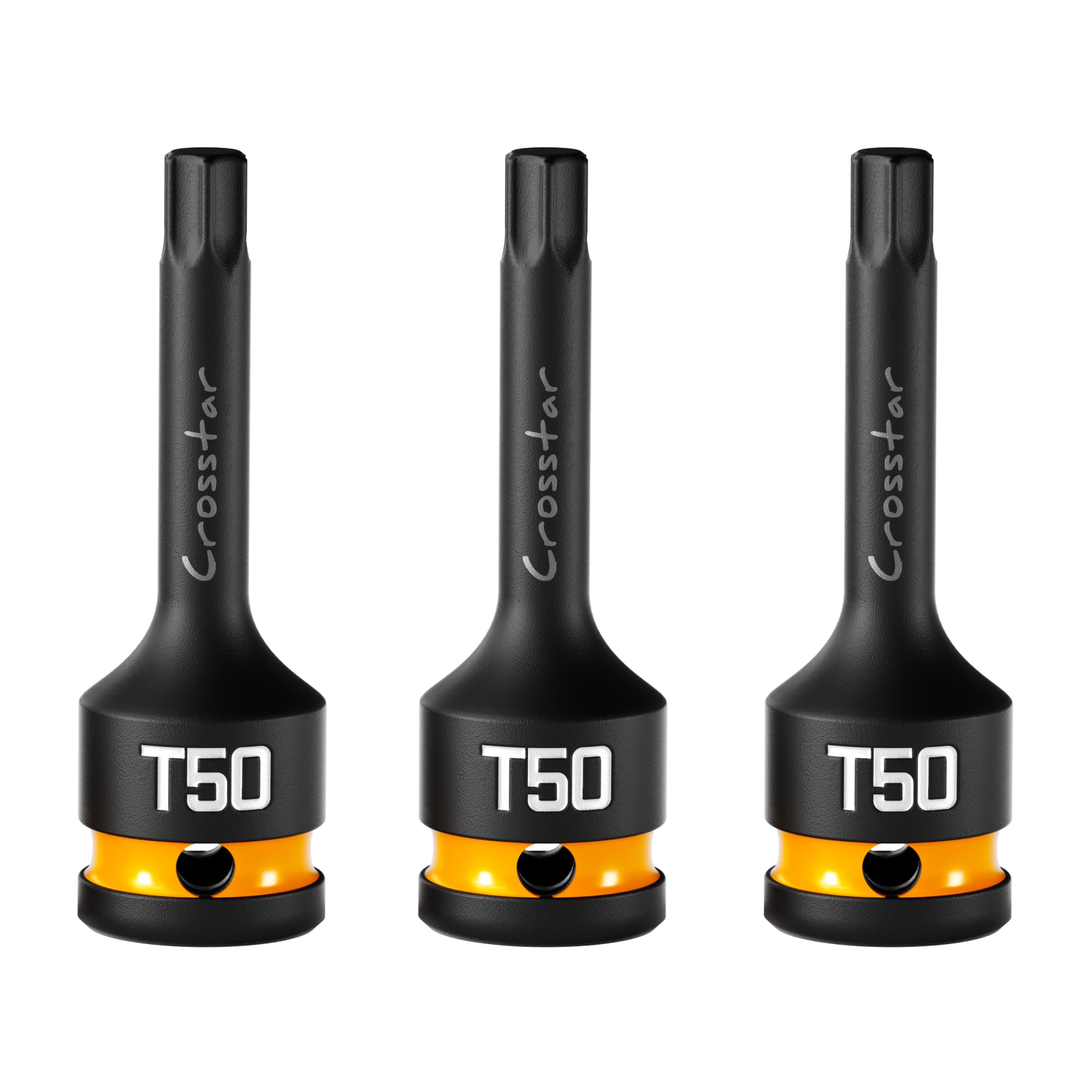 Crosstar 3Pcs T50 Impact Torx Bit Sockets,Long Star Sockets,1/2" Drive