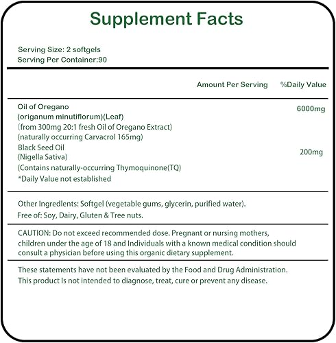 Miniatura 7 de Aceite de orégano de 6000 mg por porción con aceite de semilla negra - 4 veces Carvacrol de alta resistencia y timoquinona - Suplemento antioxidante